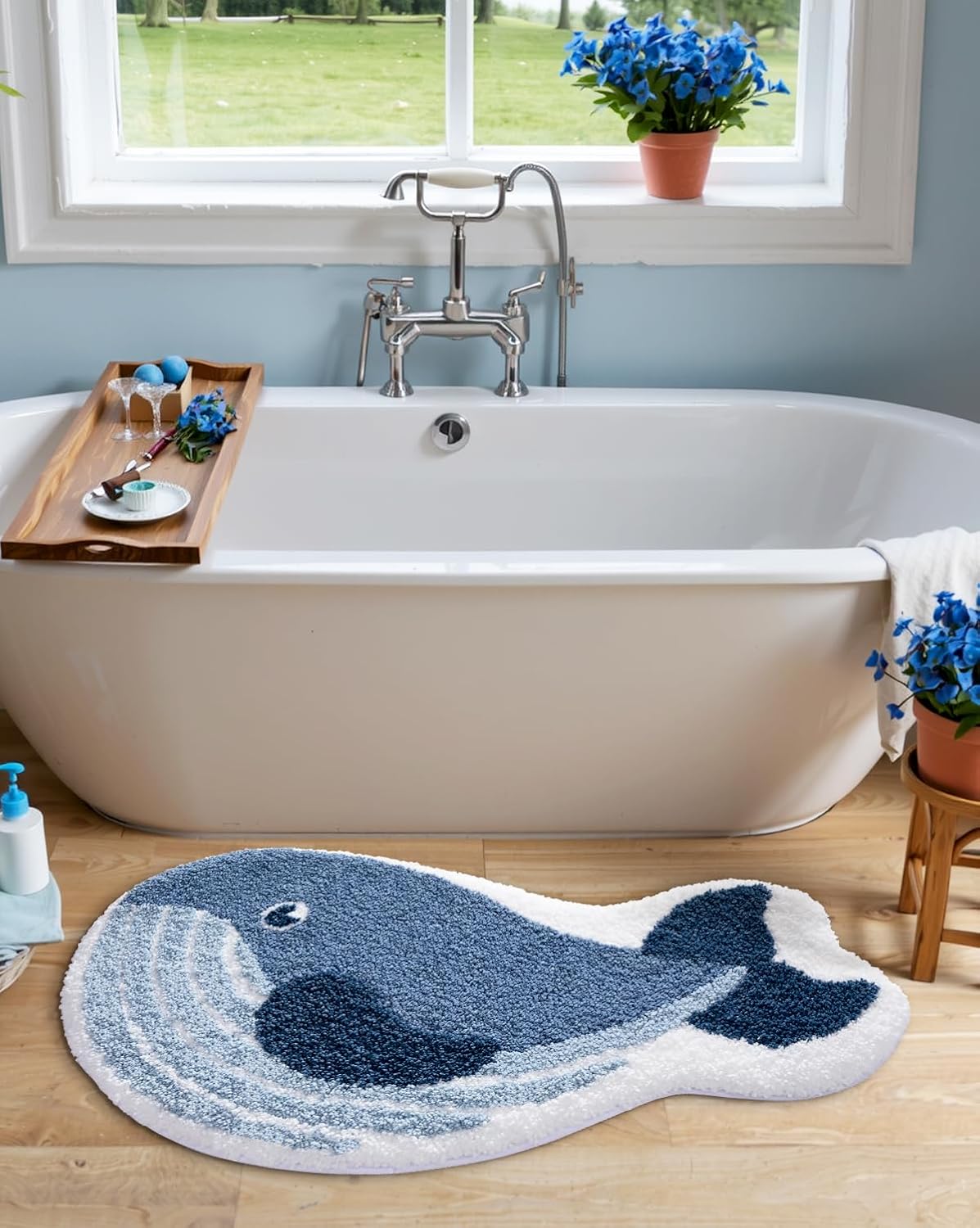 LUMI Cute Animal Bathroom Rugs, Plush Absorbent Bath Mats for Bathroom, Non-Slip Backing Washable Bath Mat, Ideal for Shower Sink Bathtub Room Decor, 20"x35", Whale