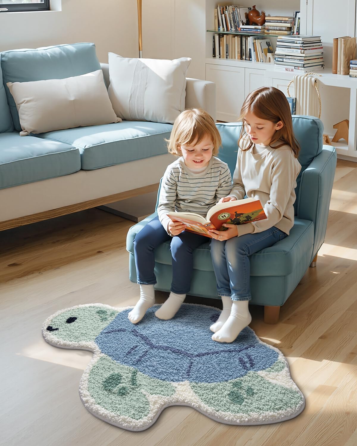 LUMI Cute Animal Bathroom Rugs, Plush Absorbent Bath Mats for Bathroom, Non-Slip Backing Washable Bath Mat, Ideal for Shower Sink Bathtub Room Decor, 20"x33", Blue Sea Turtle