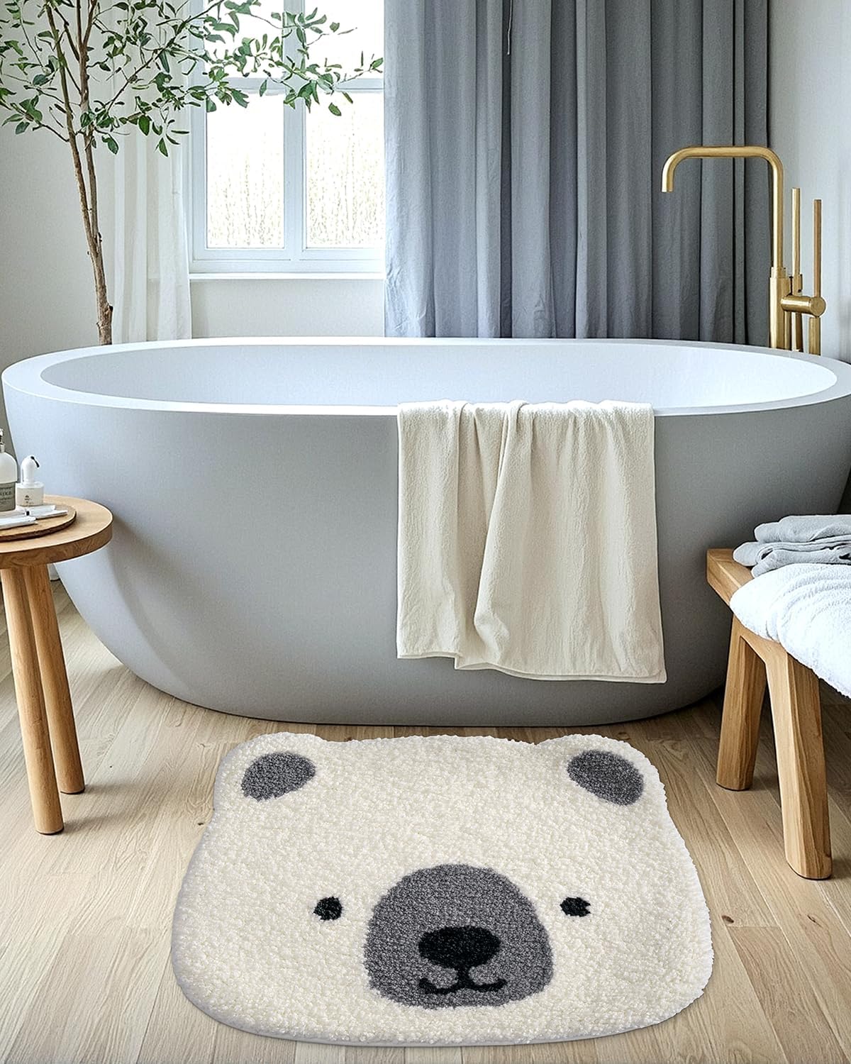 LUMI Cute Bathroom Rugs, Plush Absorbent Bath Mats for Bathroom, Non-Slip Backing Washable Bath Mat, Ideal for Kids Sink Bathtub Room Decor, 20"x24", Polar Bear
