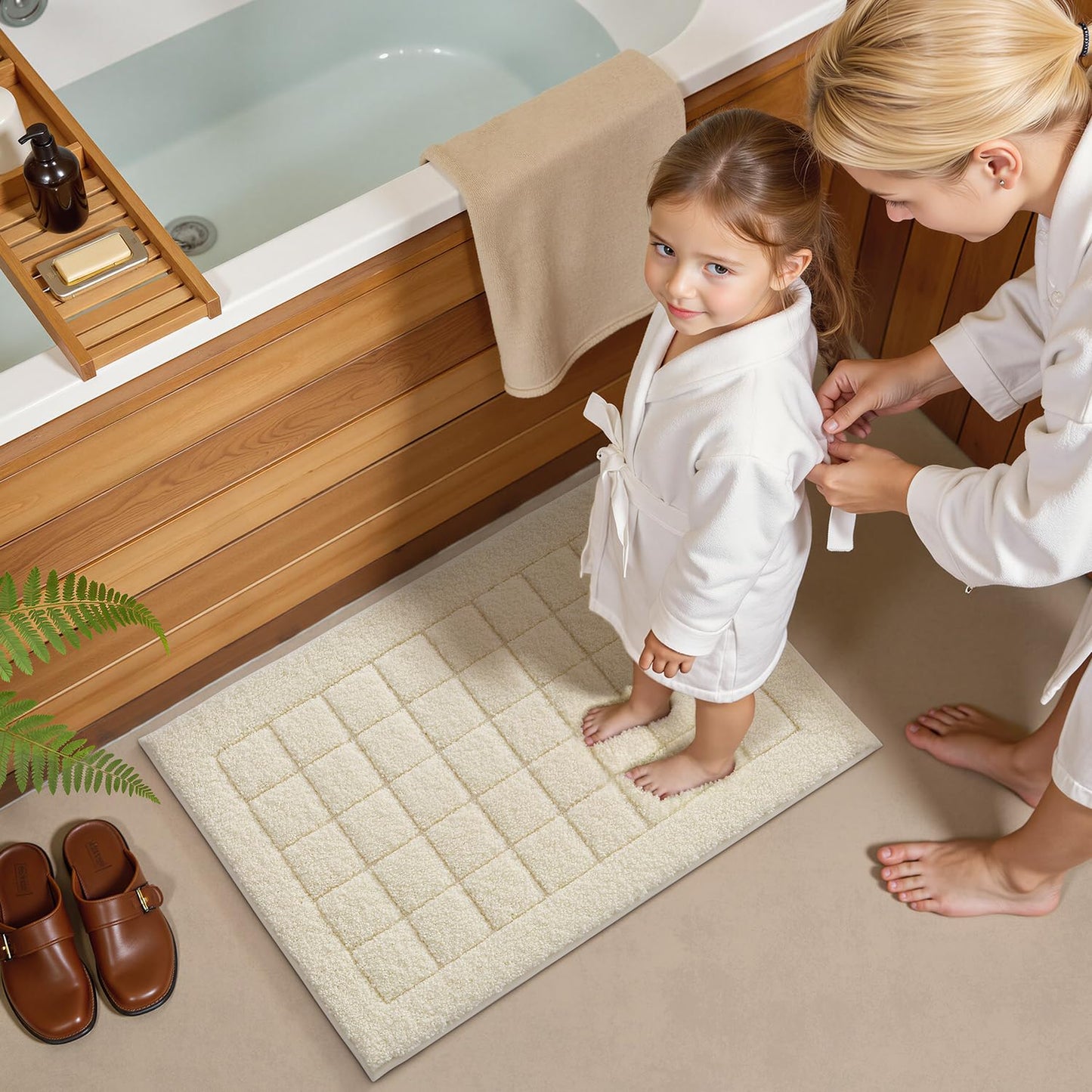 LUMI Modern Bathroom Rug, Serene Grid Series.