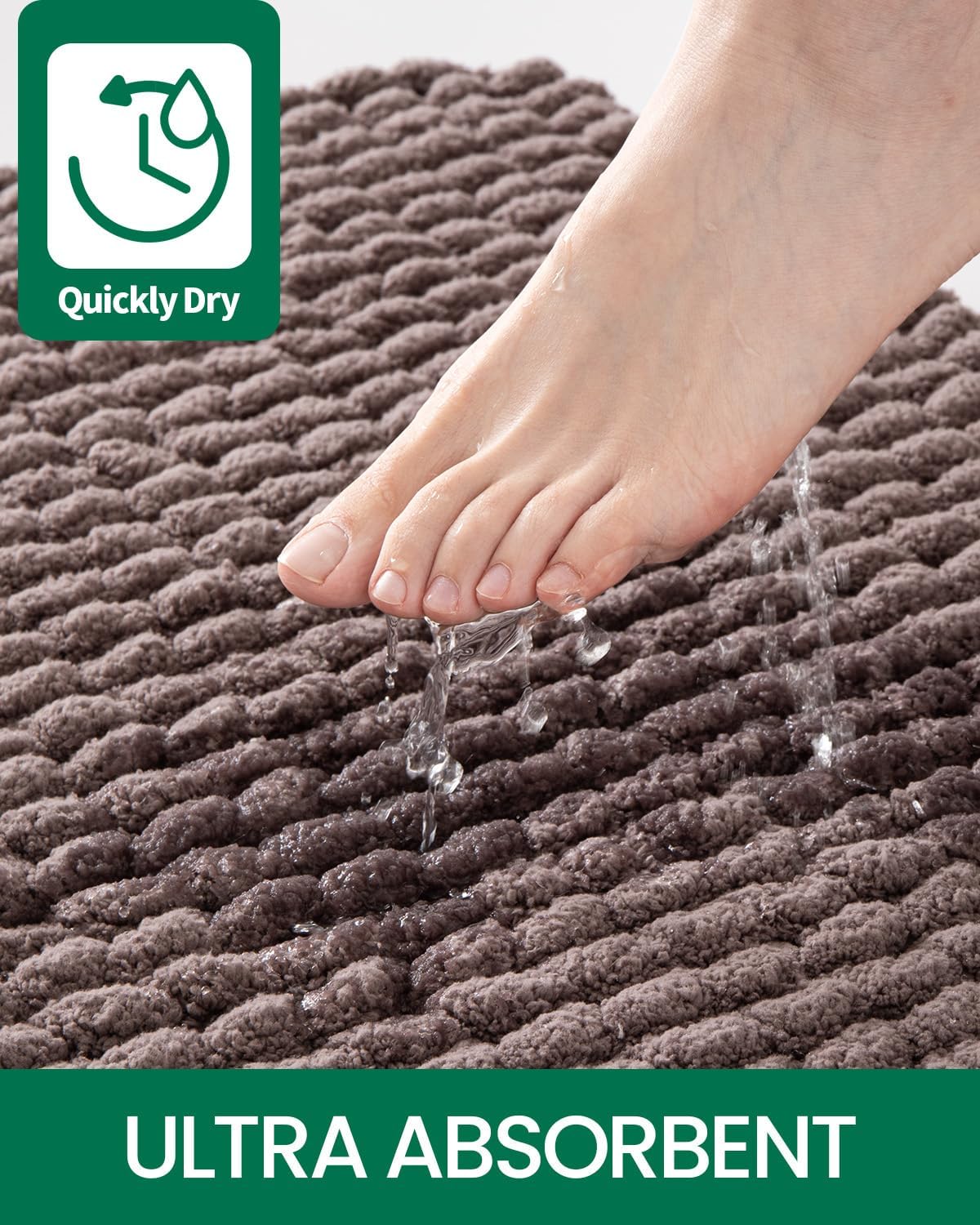 LUMI Luxury Bathroom Rug, Ultra Soft Quick Dry, Non-Slip Absorbent Thick Chenille, Cozy Braid Design, Brown, for Bathtub/Sink/Laundry/Bedroom