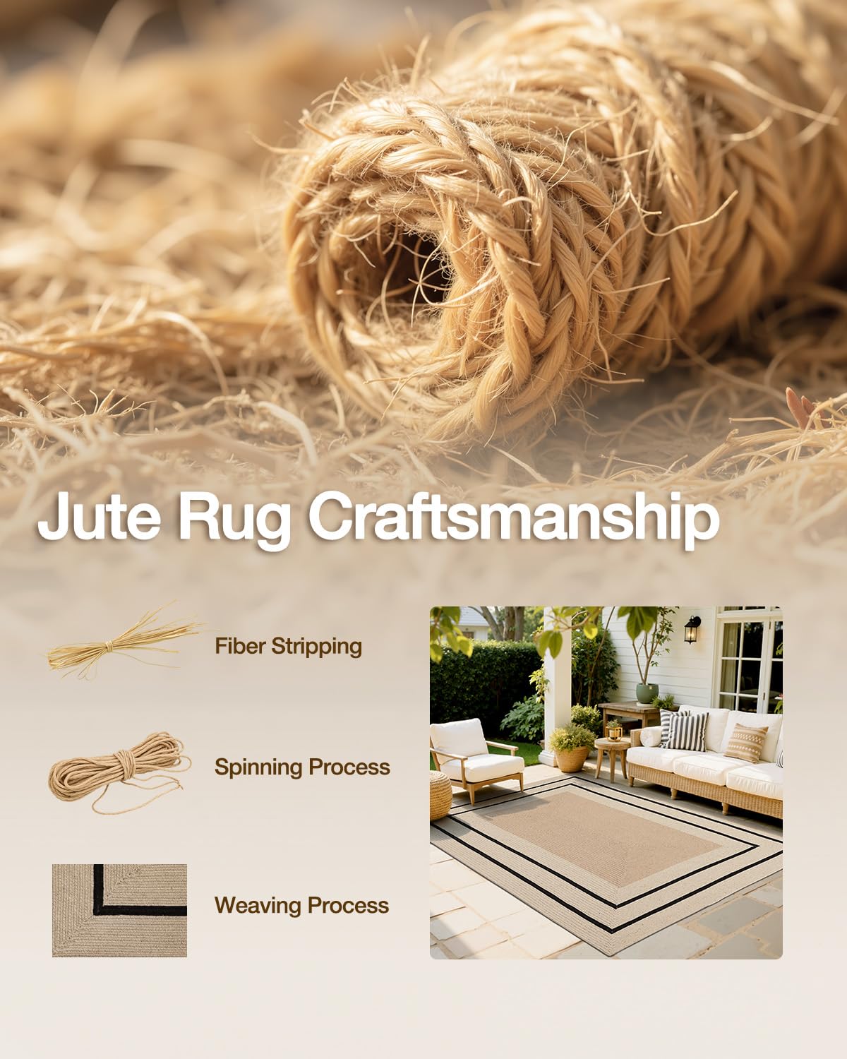 LUMI 8x10 Jute Area Rug for Living Room, Natural Braided Woven Rugs Non Slip, Neutral Carpets No Shedding, Durable for High Traffic, Dining Room, Indoor, Outdoor, Patio