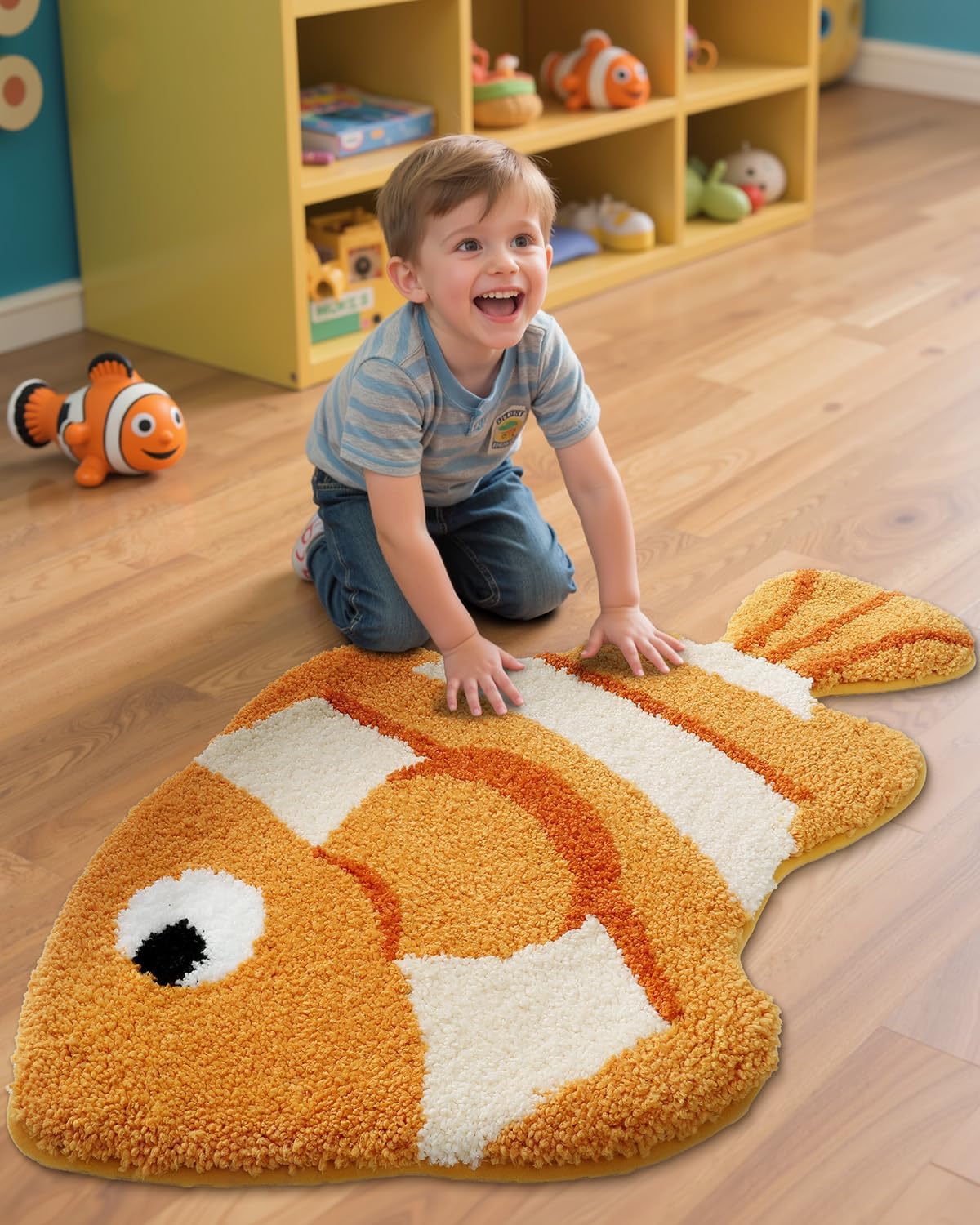 LUMI Cute Animal Bathroom Rugs, Plush Absorbent Bath Mats for Bathroom, Non-Slip Backing Washable Bath Mat, Ideal for Shower Sink Bathtub Room Decor, 20"x35", Clownfish