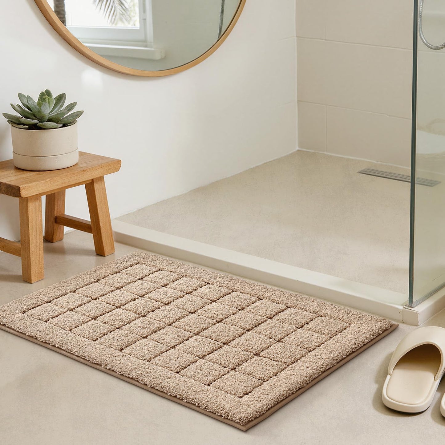 LUMI Modern Bathroom Rug, Serene Grid Series.