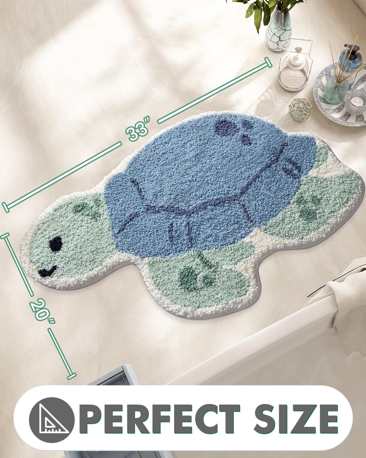 LUMI Cute Animal Bathroom Rugs, Plush Absorbent Bath Mats for Bathroom, Non-Slip Backing Washable Bath Mat, Ideal for Shower Sink Bathtub Room Decor, 20"x33", Blue Sea Turtle