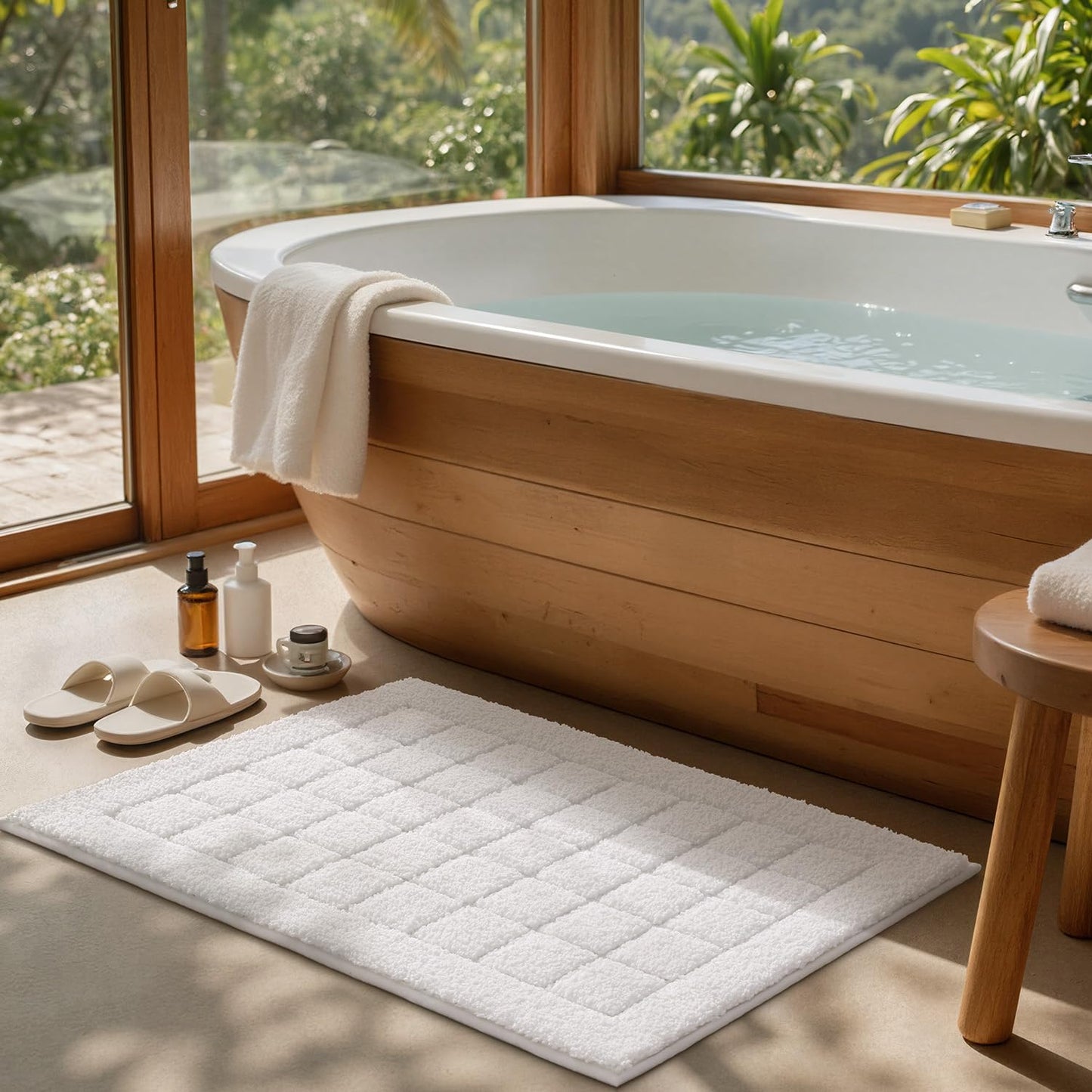LUMI Modern Bathroom Rug, Serene Grid Series.