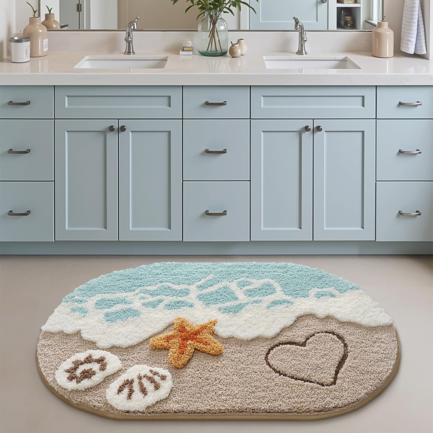 Bathroom Rugs, Non Slip Bath Mat Ultra Soft Washable Absorbent Quick Dry, Ocean Theme Collection