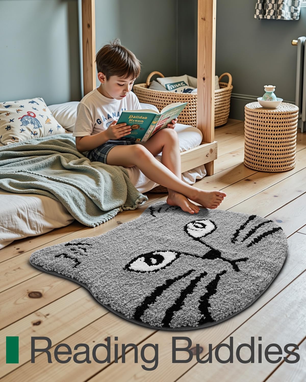 LUMI Cute Cat Bath Mat, Plush Absorbent Bath Mats for Bathroom, Non-Slip Washable Kitty Bathroom Rugs, Ideal for Kids Shower Sink Bathtub Room Decor, 23"x27", Grey Cat