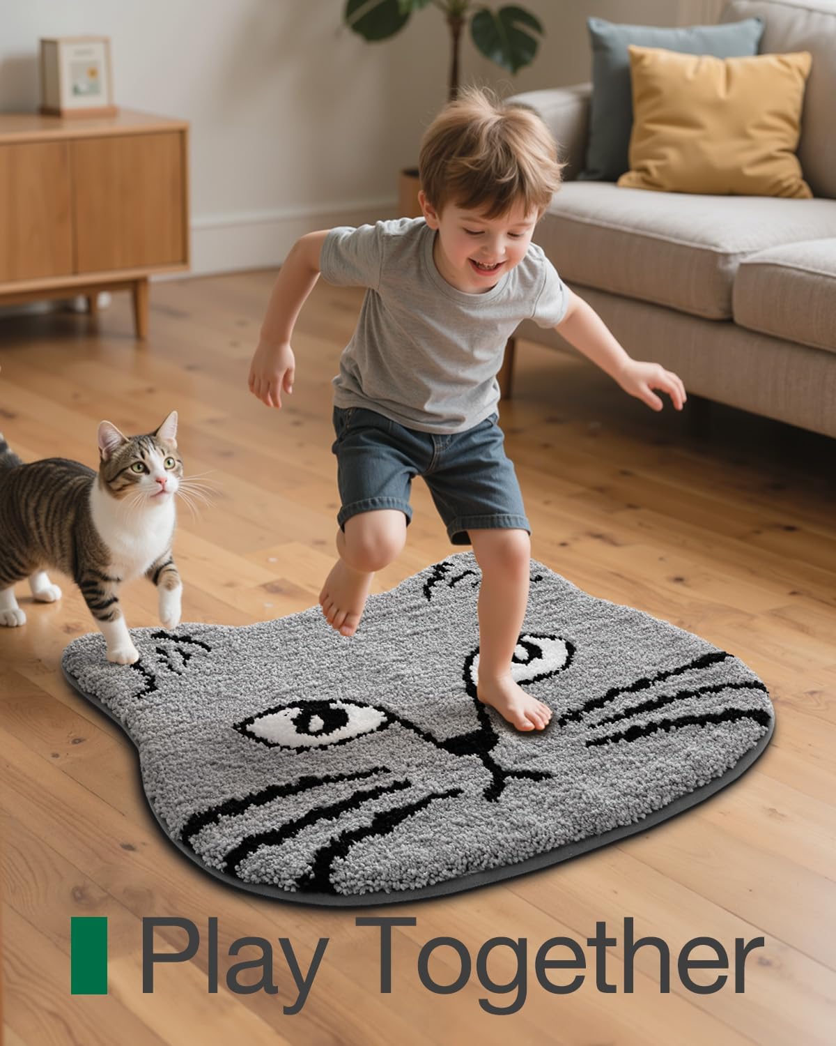 LUMI Cute Cat Bath Mat, Plush Absorbent Bath Mats for Bathroom, Non-Slip Washable Kitty Bathroom Rugs, Ideal for Kids Shower Sink Bathtub Room Decor, 23"x27", Grey Cat