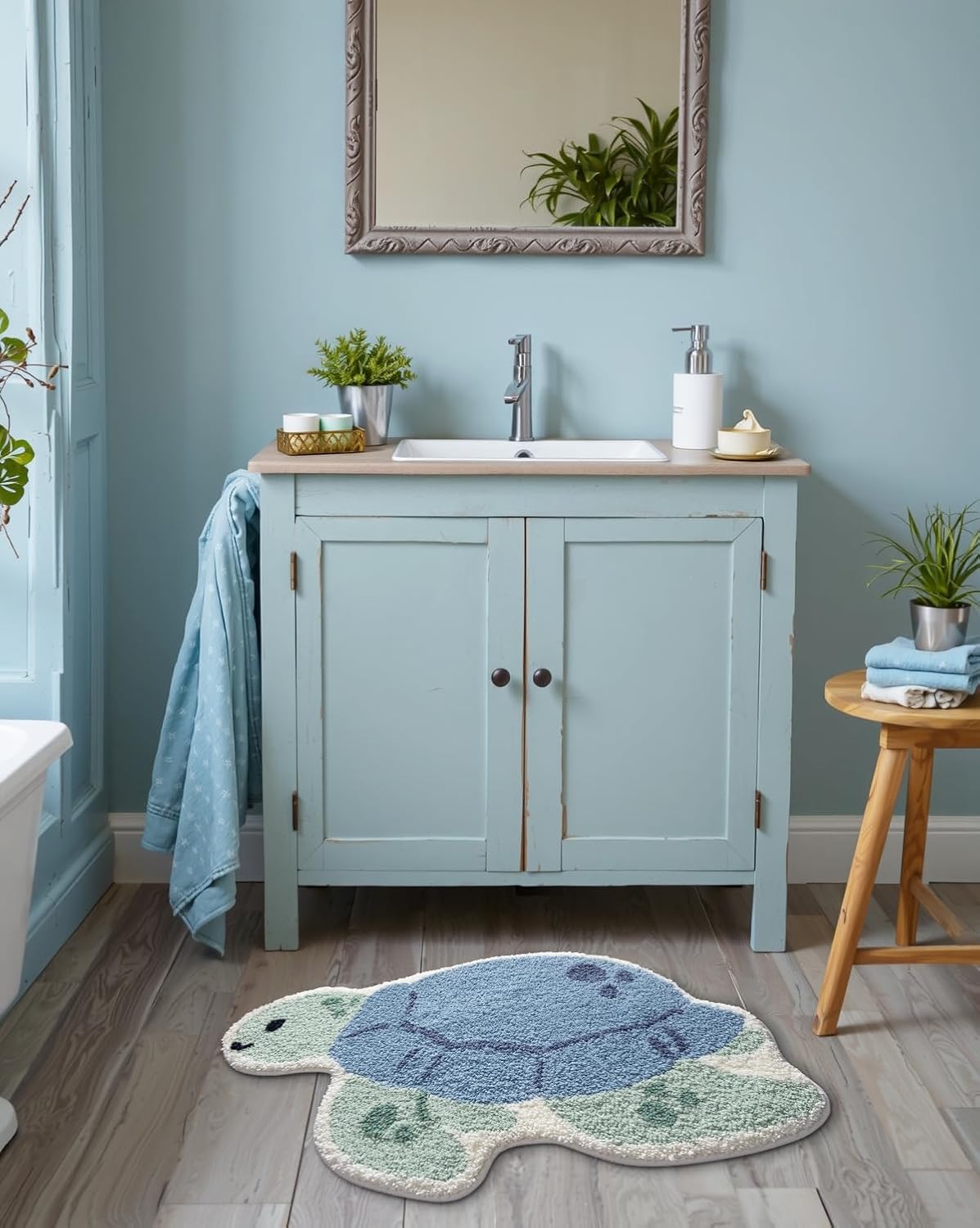 LUMI Cute Animal Bathroom Rugs, Plush Absorbent Bath Mats for Bathroom, Non-Slip Backing Washable Bath Mat, Ideal for Shower Sink Bathtub Room Decor, 20"x33", Blue Sea Turtle