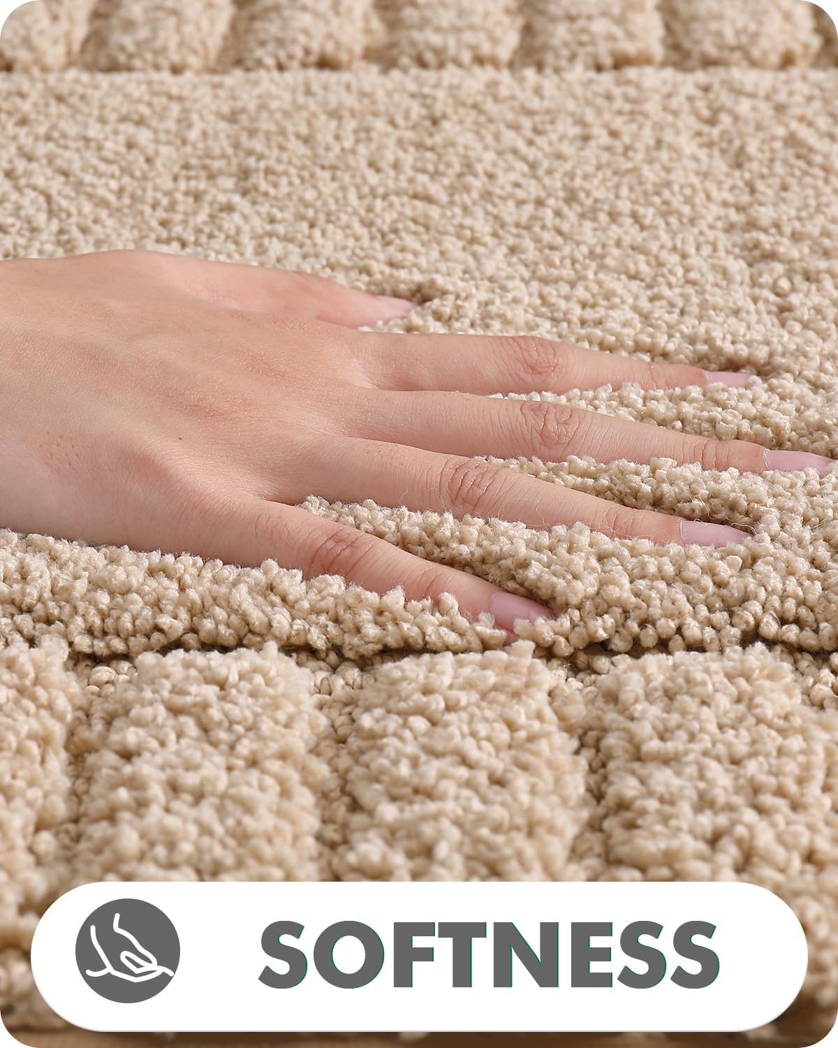 LUMI Bathroom Rug, Non Slip Rubber Backing, Extra Soft Plush Microfiber, Absorbent, Machine Washable Quick Dry, Beige, for Tub/Shower/Hotel