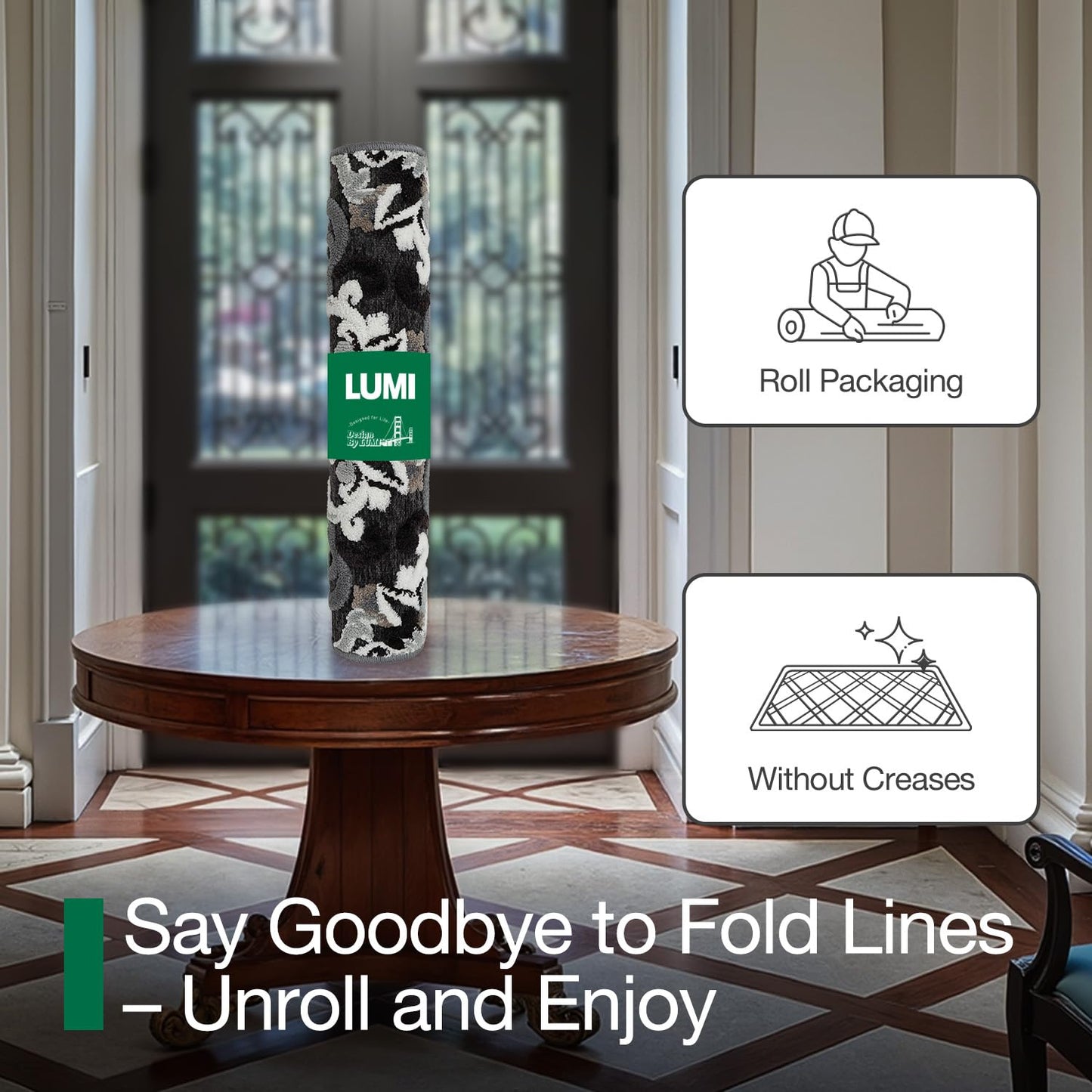 LUMI Indoor Door Mat for Entrance 17x30, Luxury Front Doormat with Non-Slip Latex Rubber Backing, Soft Washable Dirt Trapper, Flower Bliss (Folded Package)
