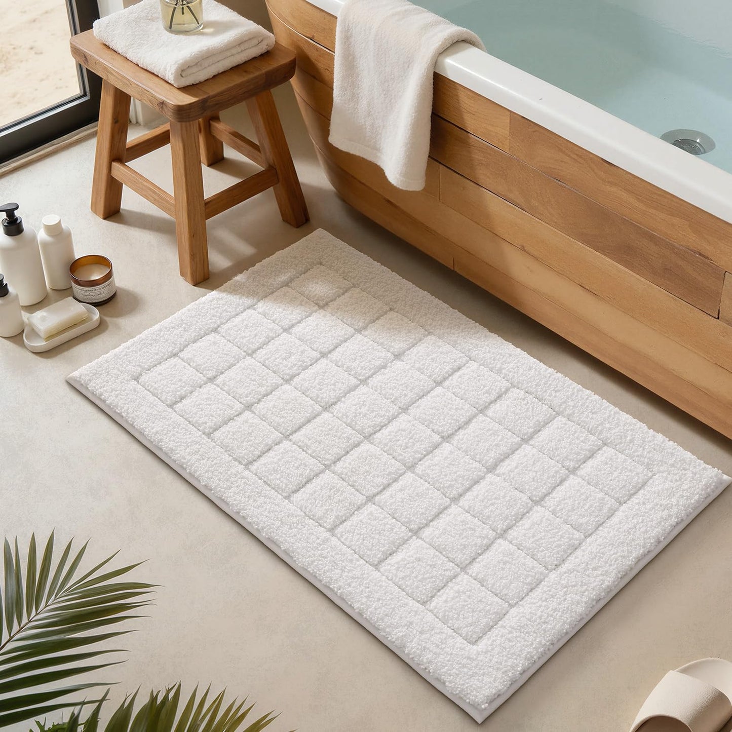 LUMI Modern Bathroom Rug, Serene Grid Series.