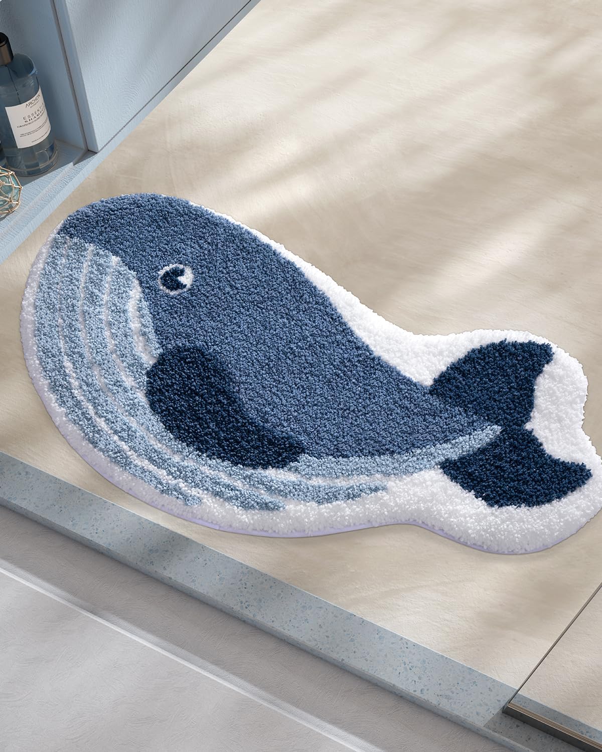 LUMI Cute Animal Bathroom Rugs, Plush Absorbent Bath Mats for Bathroom, Non-Slip Backing Washable Bath Mat, Ideal for Shower Sink Bathtub Room Decor, 20"x35", Whale