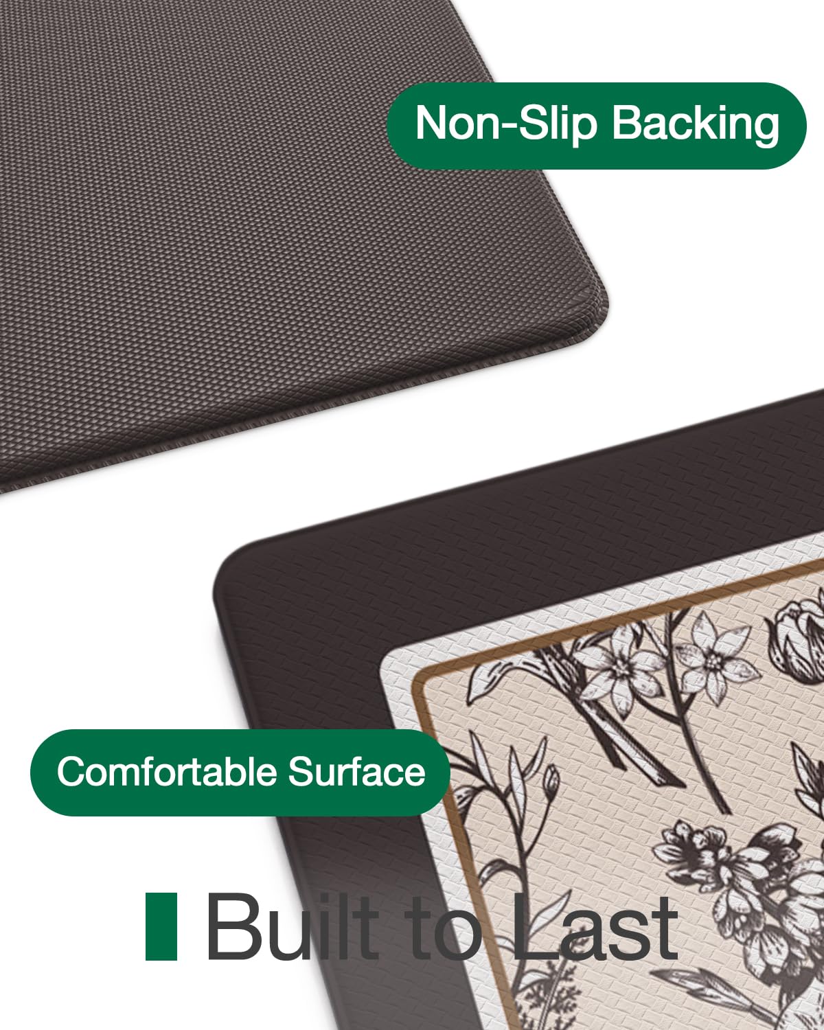 LUMI Anti-Fatigue Kitchen Floor Mats Set of 2,Cushioned Comfort Standing Rug Waterproof 2PCS, Non-Slip Ergonomic Foam Runner for Sink, Laundry, Office & Home,17x29+17x59,