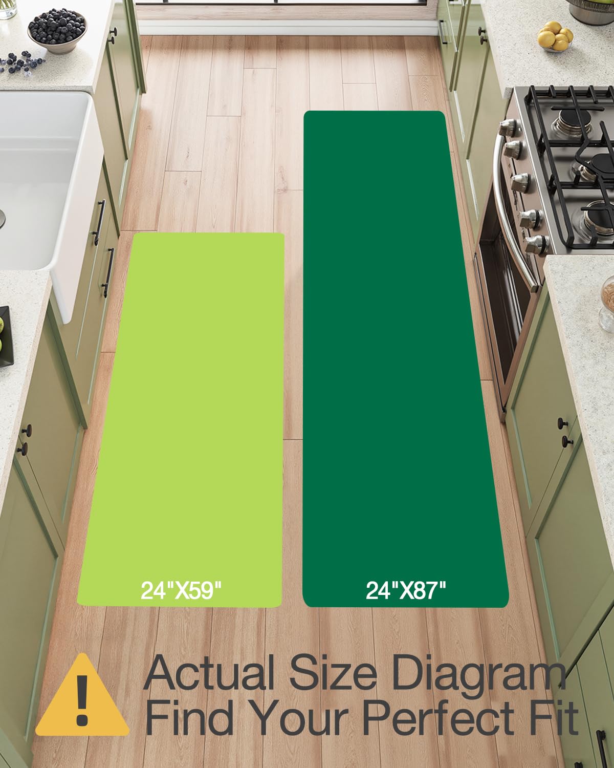 LUMI Anti-Fatigue Kitchen Floor Mats Set of 2,Cushioned Comfort Standing Rug Waterproof 2PCS, Non-Slip Ergonomic Foam Runner for Sink, Laundry, Office & Home,17x29+17x59,