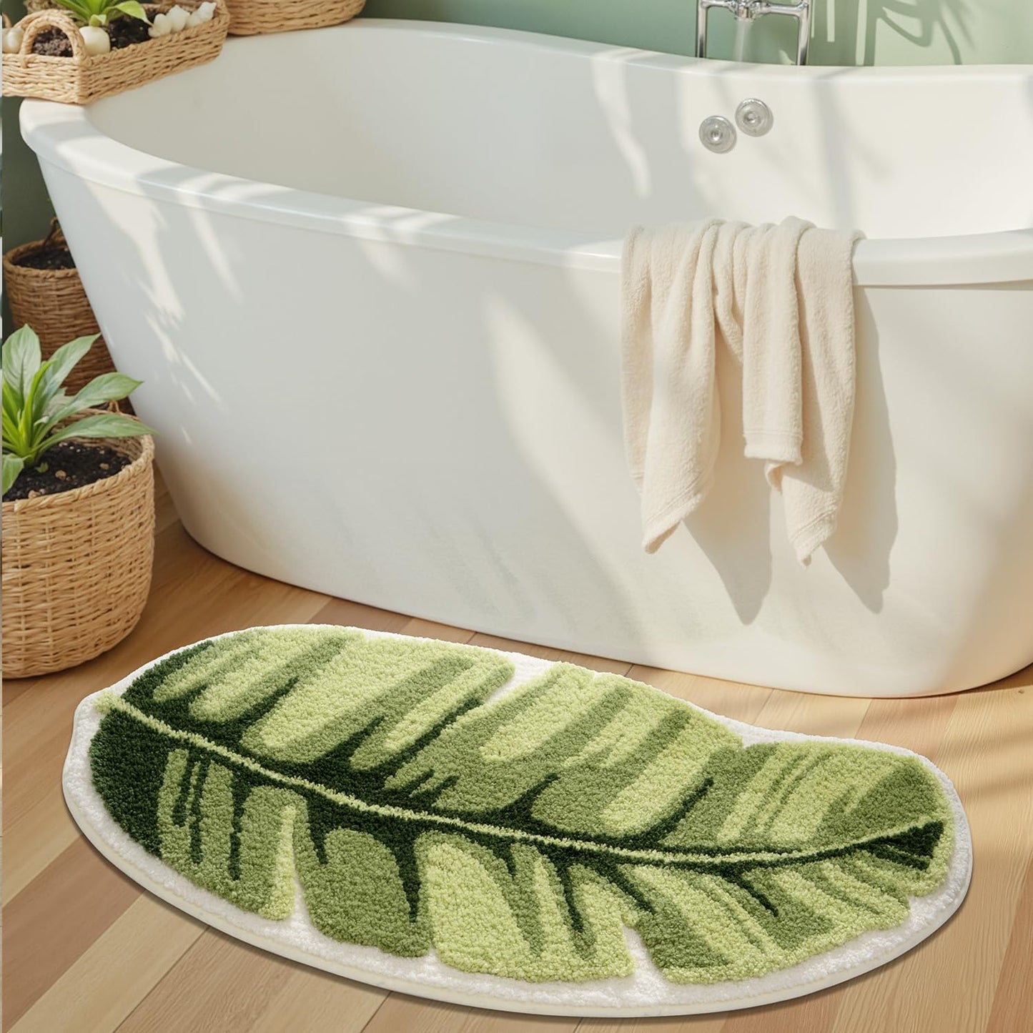 Cartoon Bath Mat Ample Palm Leaf