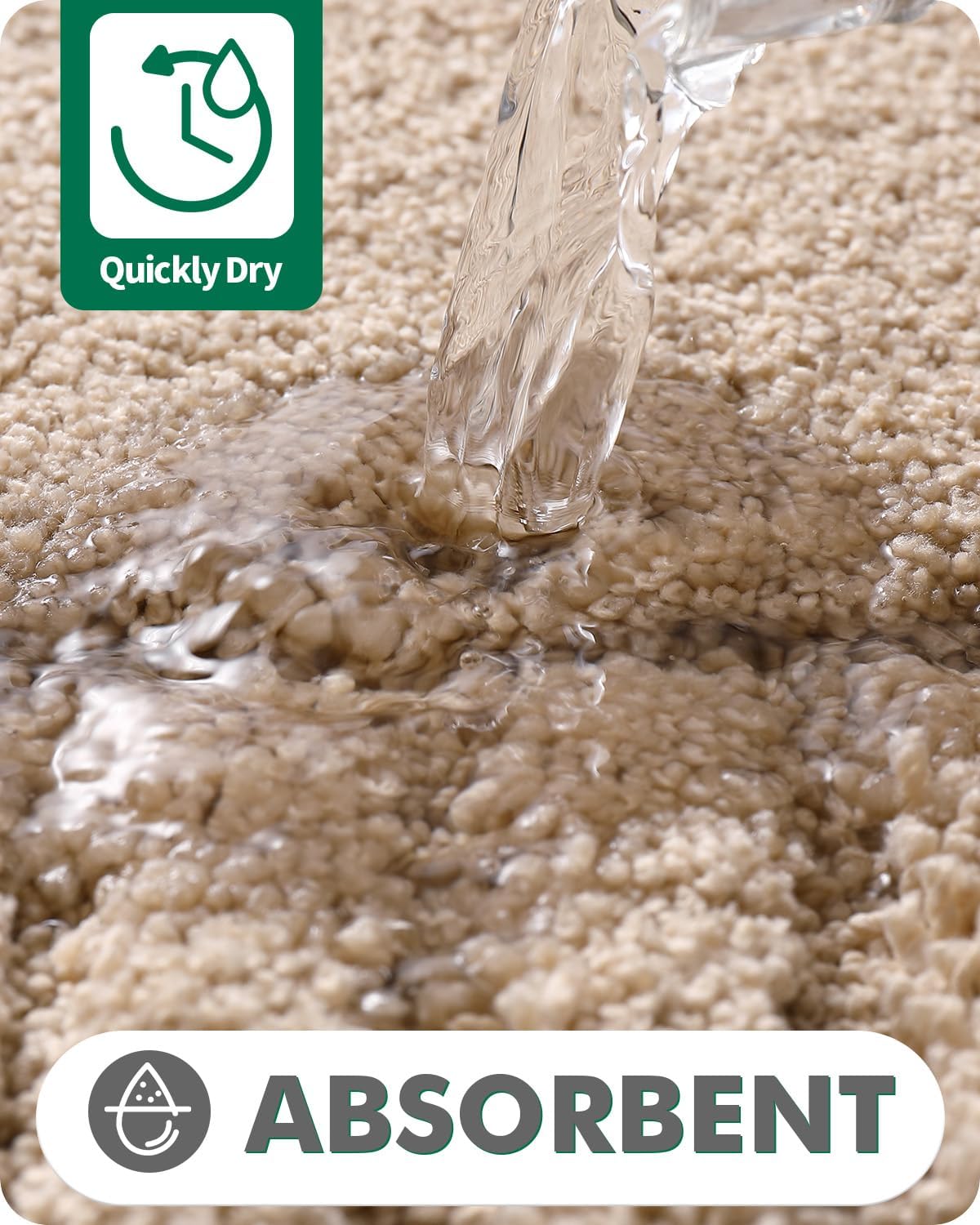 LUMI Bathroom Rug, Non Slip Rubber Backing, Extra Soft Plush Microfiber, Absorbent, Machine Washable Quick Dry, Beige, for Tub/Shower/Hotel