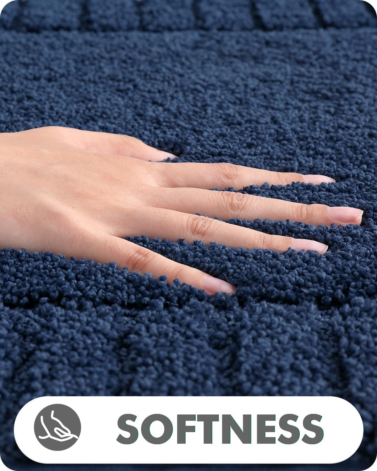LUMI Bathroom Rug, Non Slip Rubber Backing, Extra Soft Plush Microfiber, Absorbent, Machine Washable Quick Dry, Blue, for Tub/Shower/Hotel