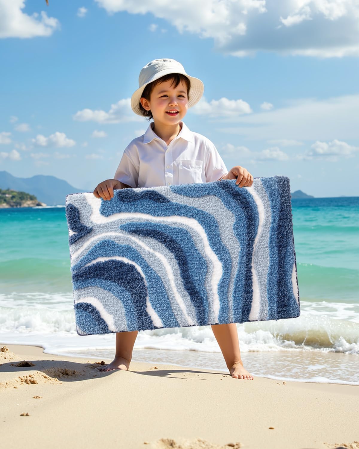 LUMI Wave Bathroom Rug, Non Slip Rubber Backing, Absorbent Microfiber, Machine Washable, Quick Dry for Bathtub/Shower