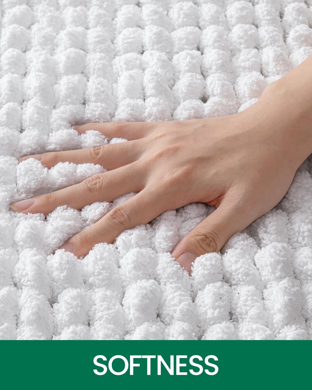 LUMI Luxury Bathroom Rug, Ultra Soft Quick Dry, Non-Slip Absorbent Thick Chenille, Cozy Braid Design, White, for Bathtub/Sink/Laundry/Bedroom