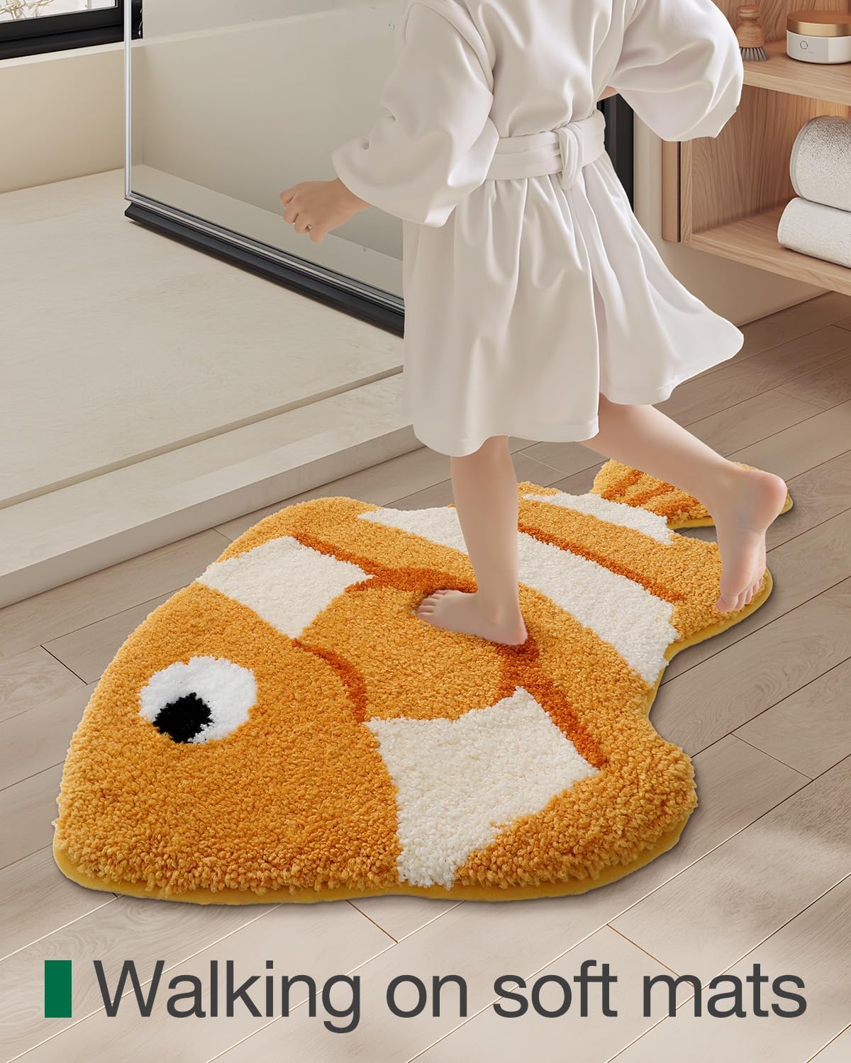 LUMI Cute Animal Bathroom Rugs, Plush Absorbent Bath Mats for Bathroom, Non-Slip Backing Washable Bath Mat, Ideal for Shower Sink Bathtub Room Decor, 20"x35", Clownfish