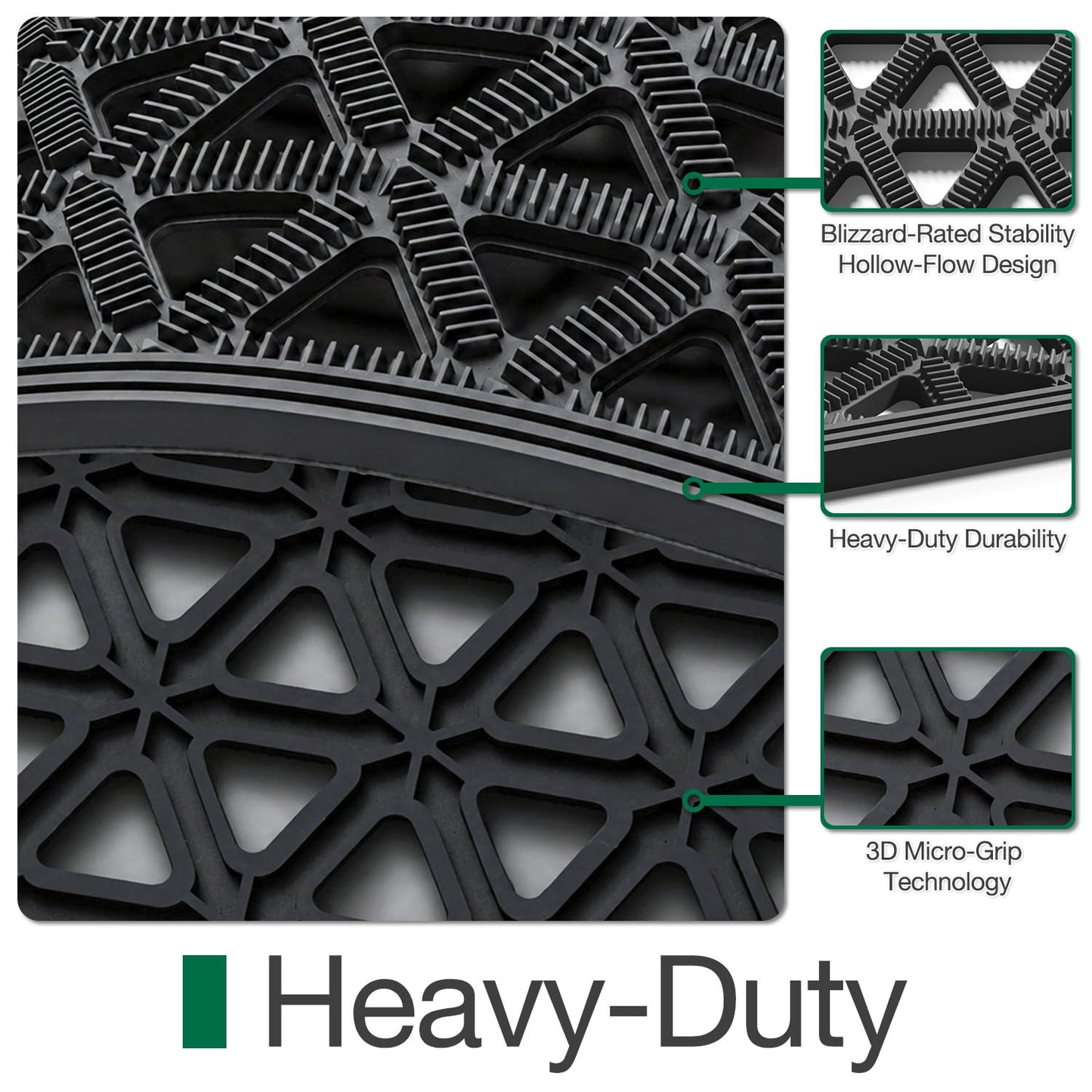 LUMI Front Door Mat Outside Entrance 17"x30" Rubber Floor Doormat, Black