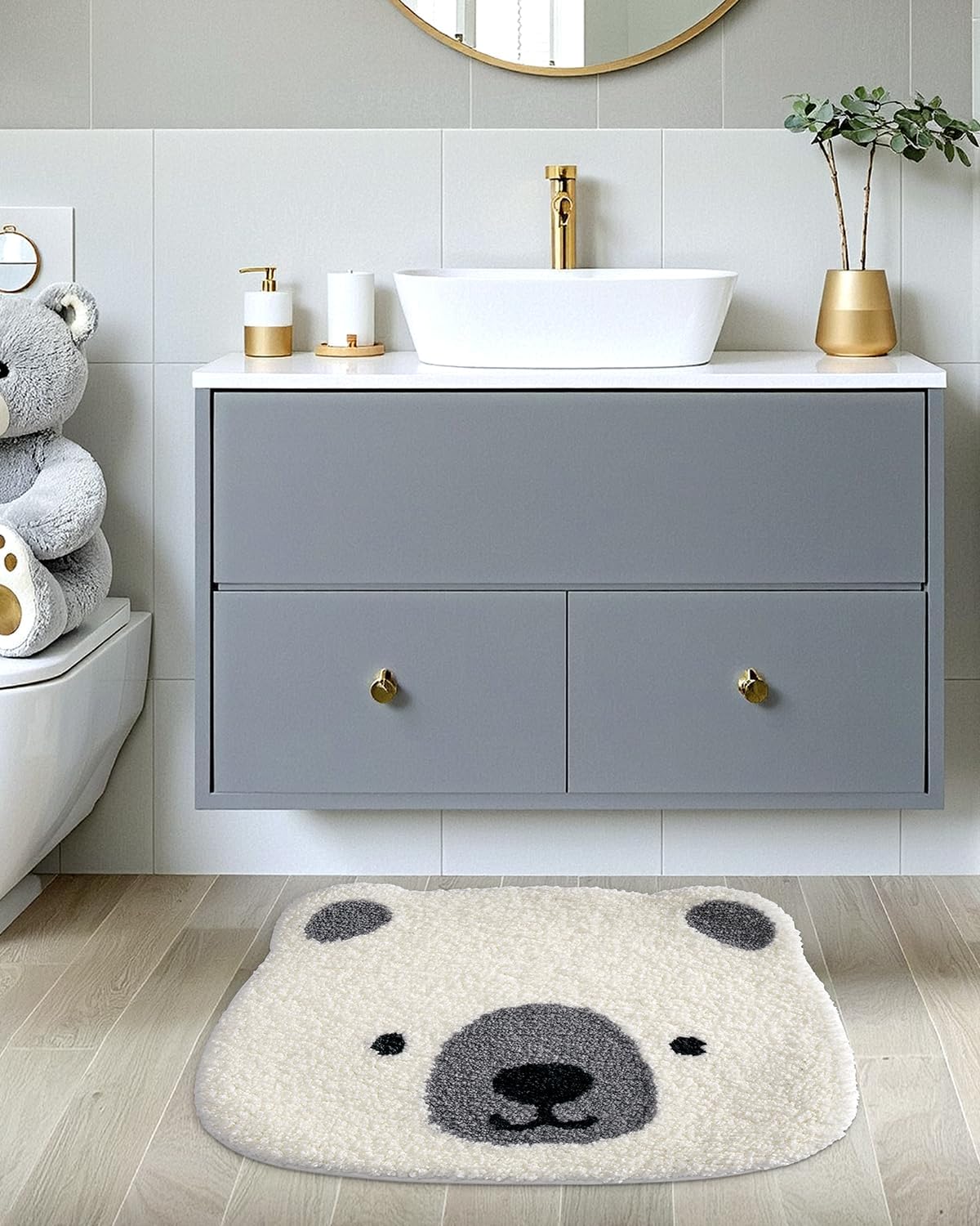 LUMI Cute Bathroom Rugs, Plush Absorbent Bath Mats for Bathroom, Non-Slip Backing Washable Bath Mat, Ideal for Kids Sink Bathtub Room Decor, 20"x24", Polar Bear