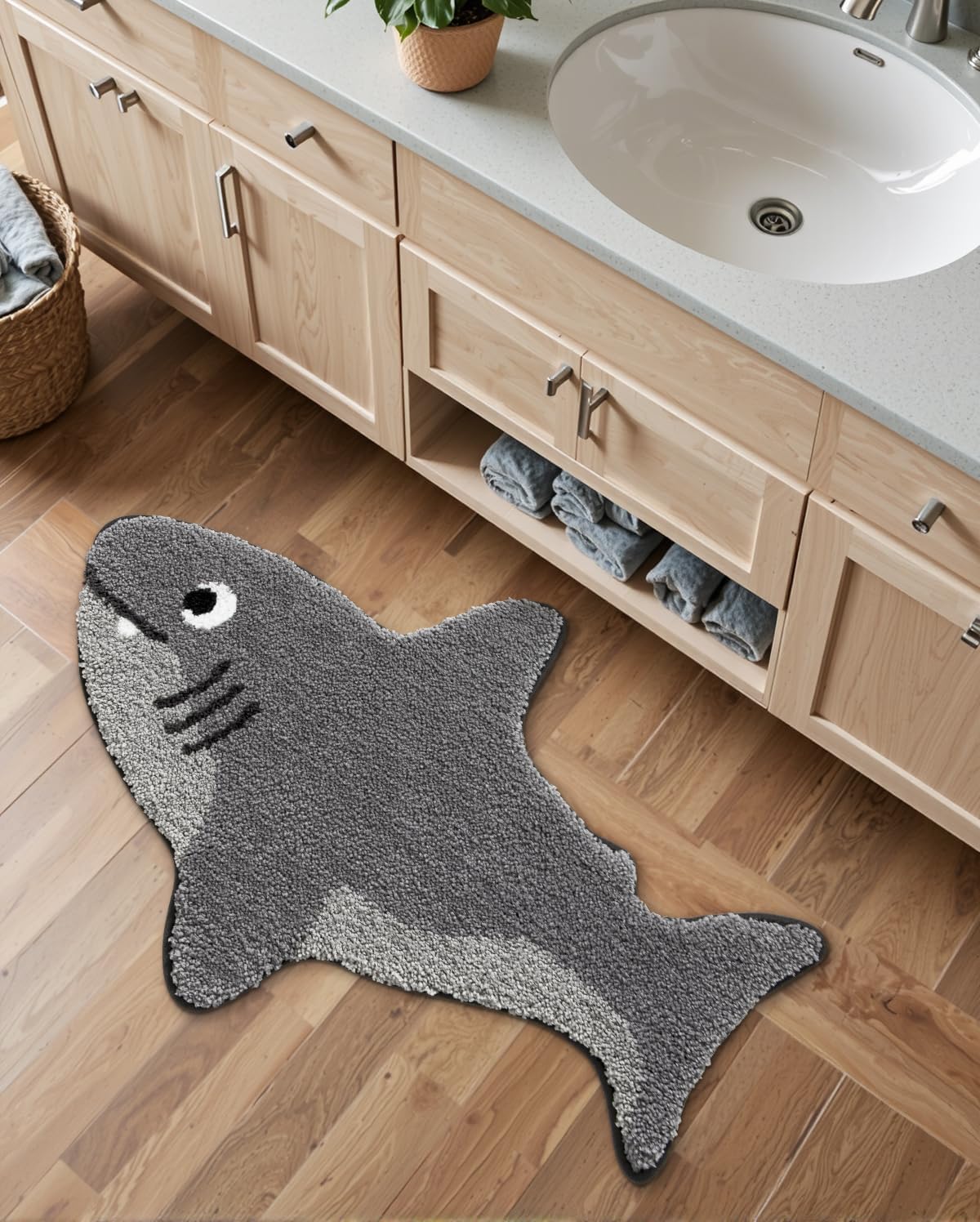LUMI Cute Animal Bathroom Rugs, Shark Shaped Absorbent Bath Mat, Non-Slip Backing Washable Bath Mats, Ideal for Shower Sink Bathtub Room Decor, 20"x32", Shark