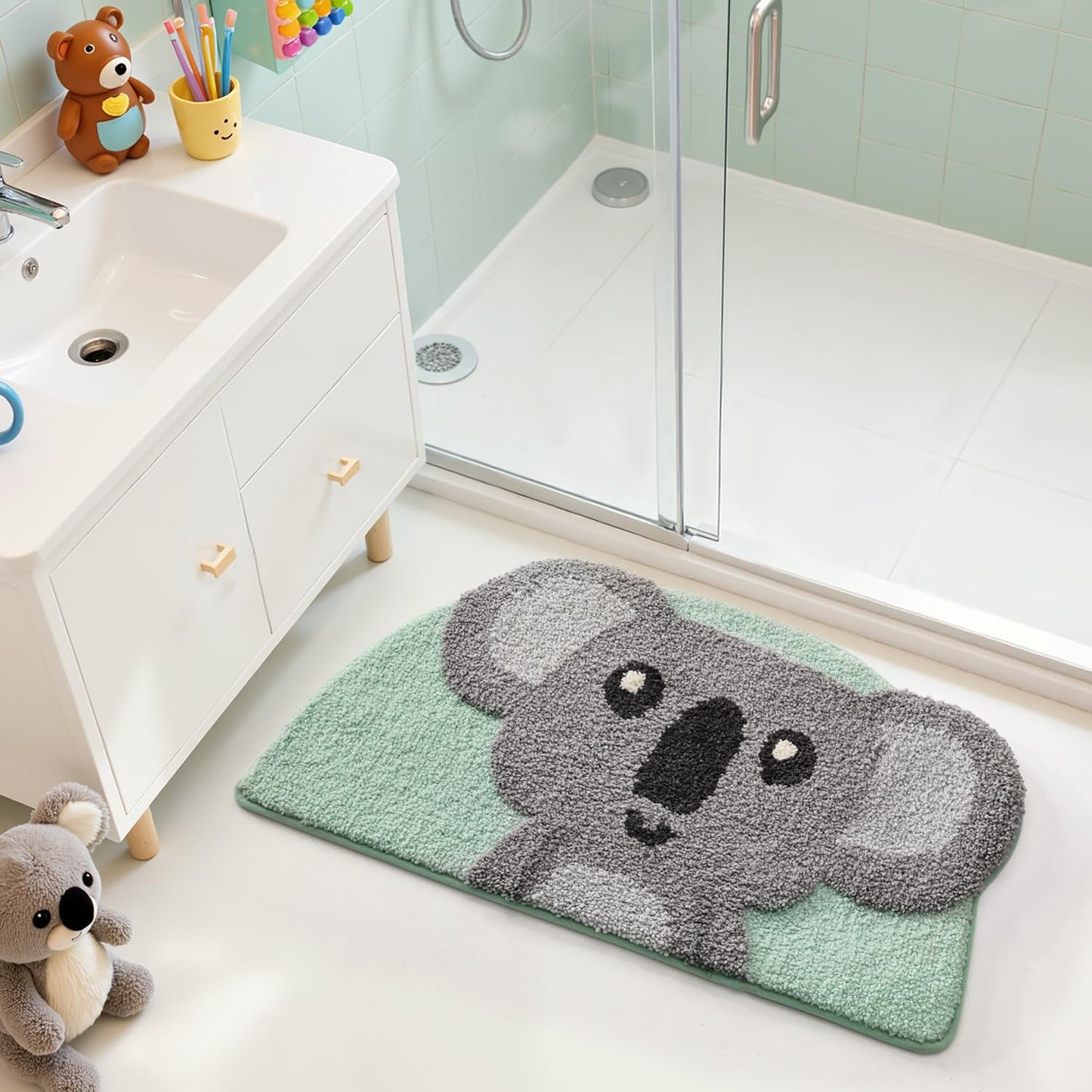LUMI Cute Lion Shaped Bathroom Rugs, Ultra Soft Absorbent Microfiber Bath Mat, Non-Slip Backing Shower Rug, Machine Washable,for Kids Bathroom Bedroom Nursery Decor, 26"x40",Khaki