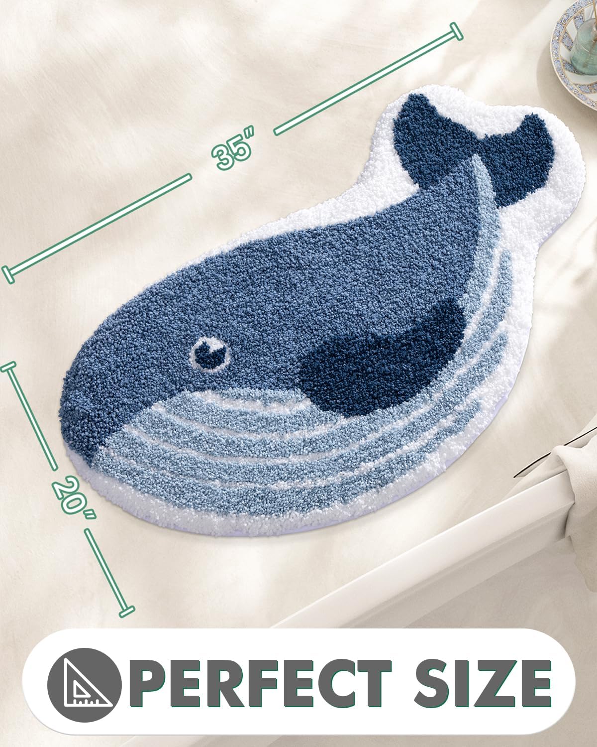 LUMI Cute Animal Bathroom Rugs, Plush Absorbent Bath Mats for Bathroom, Non-Slip Backing Washable Bath Mat, Ideal for Shower Sink Bathtub Room Decor, 20"x35", Whale