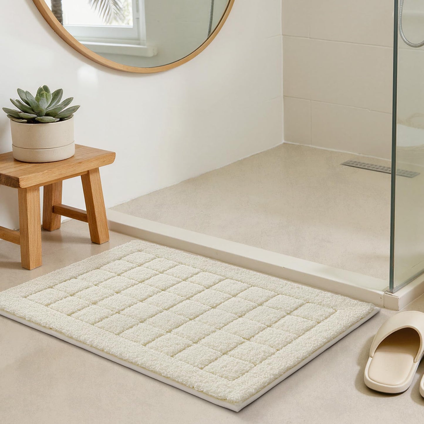 LUMI Modern Bathroom Rug, Serene Grid Series.