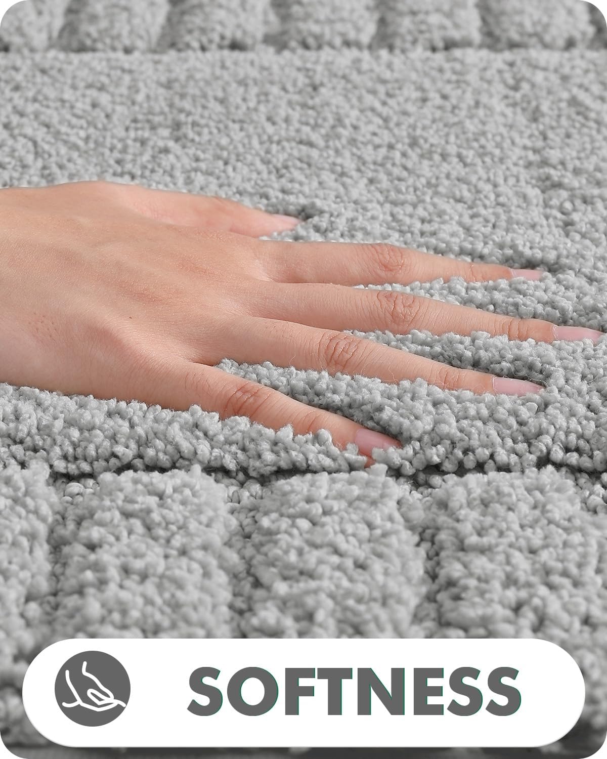 LUMI Bathroom Rug, Non Slip Rubber Backing, Extra Soft Plush Microfiber, Absorbent, Machine Washable Quick Dry, Light Grey, for Tub/Shower/Hotel