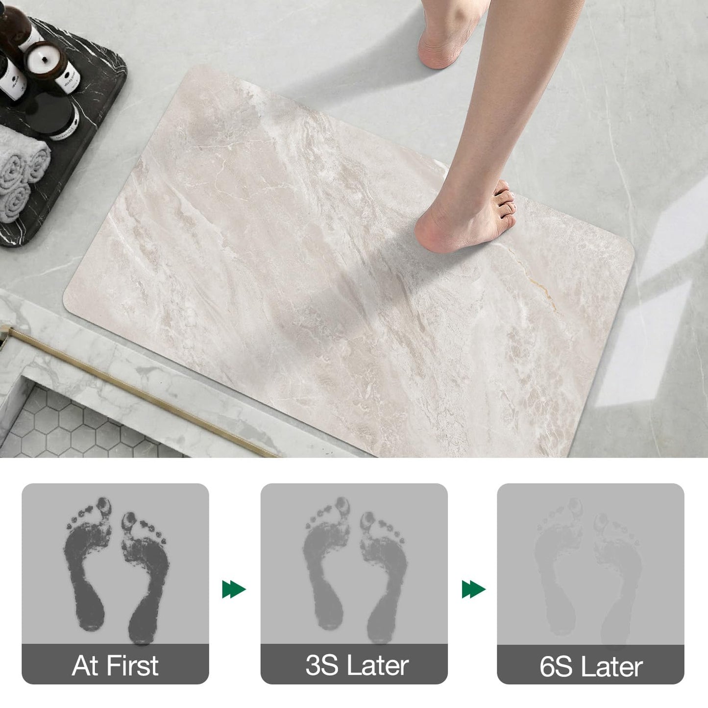 Ultra Thin Bath Mat, Super Absorbent Quick Dry Bathroom Rugs, Non-Slip Bathroom Mats, Marble Bathmats Fit Under Door