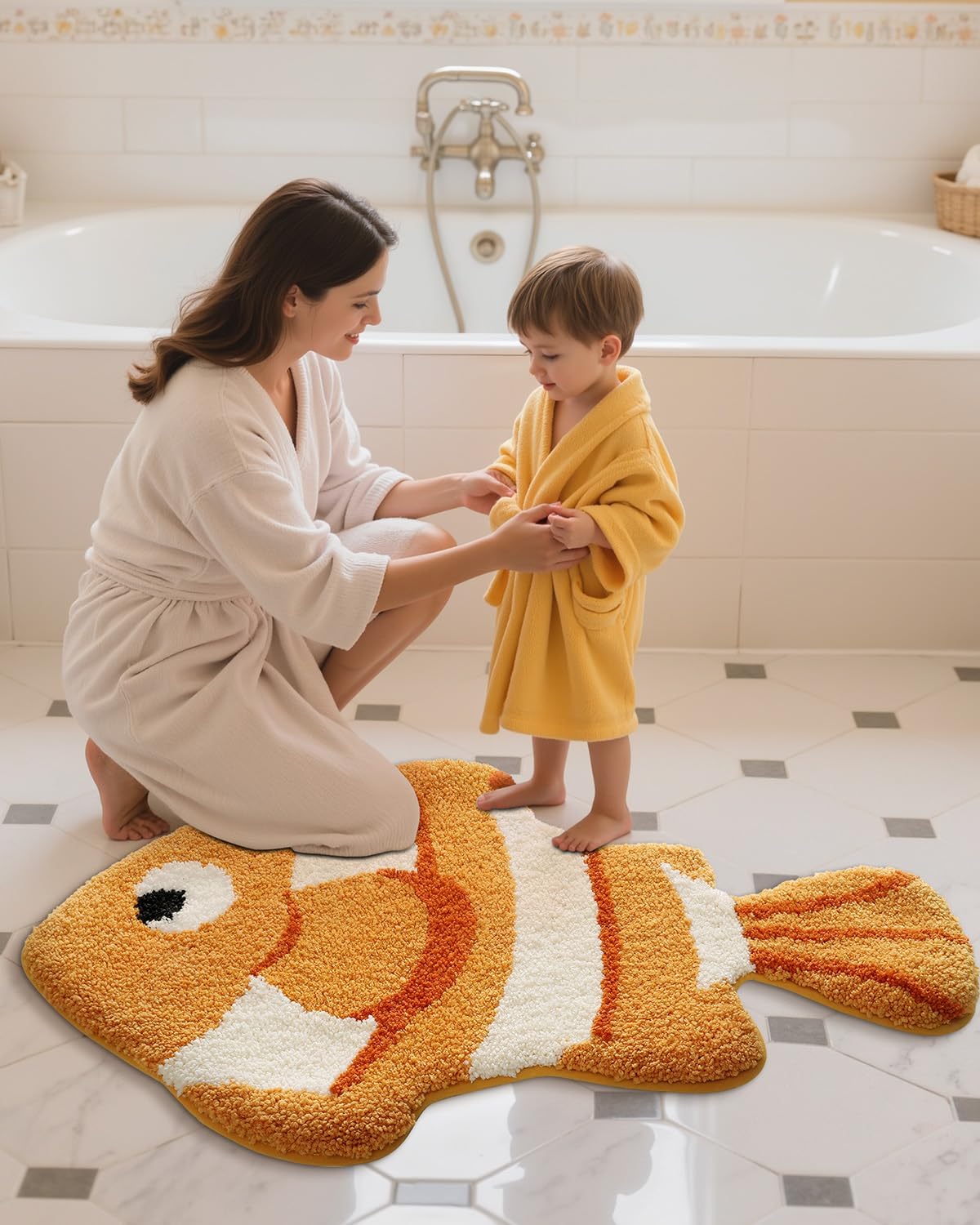 LUMI Cute Animal Bathroom Rugs, Plush Absorbent Bath Mats for Bathroom, Non-Slip Backing Washable Bath Mat, Ideal for Shower Sink Bathtub Room Decor, 20"x35", Clownfish