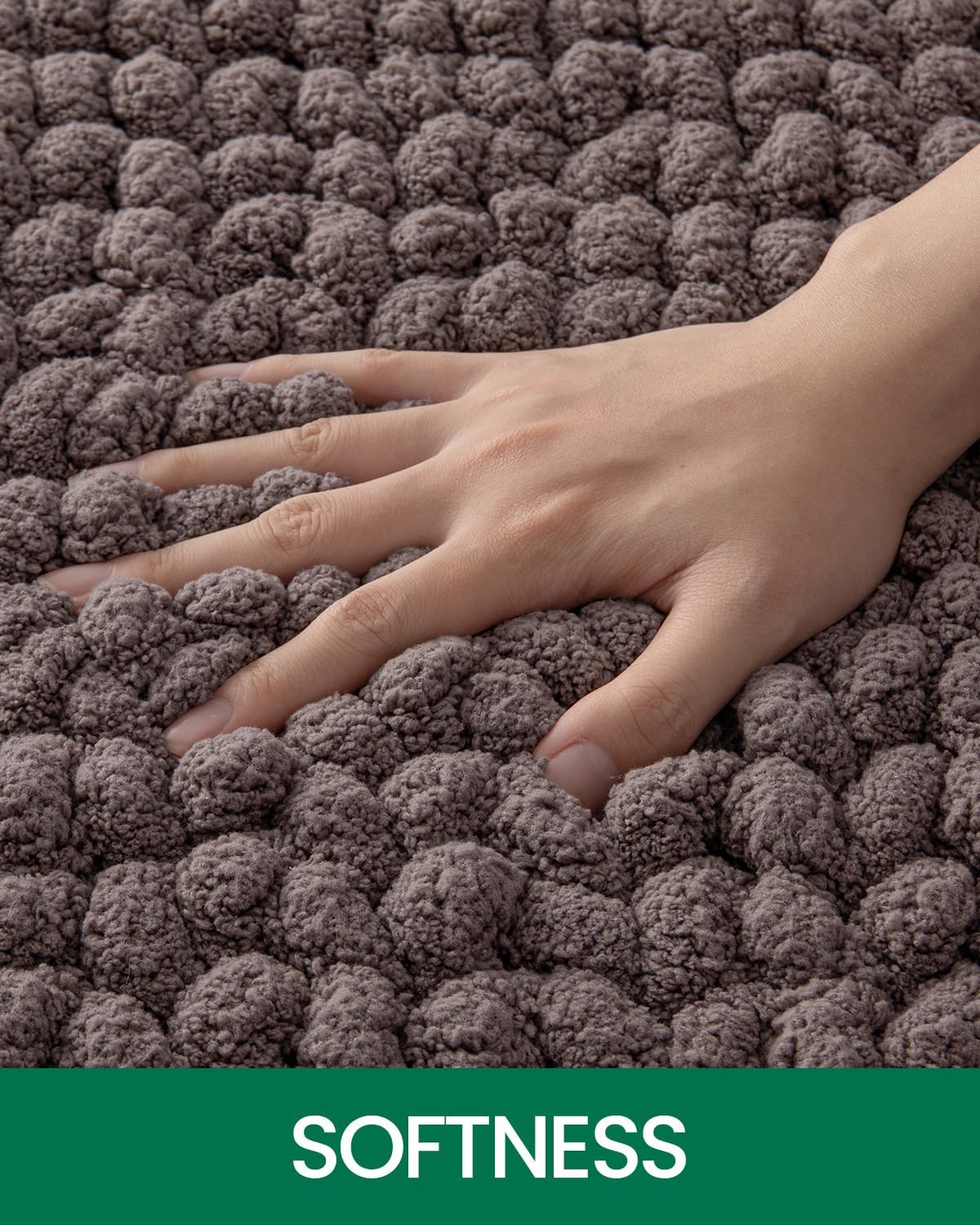 LUMI Luxury Bathroom Rug, Ultra Soft Quick Dry, Non-Slip Absorbent Thick Chenille, Cozy Braid Design, Brown, for Bathtub/Sink/Laundry/Bedroom
