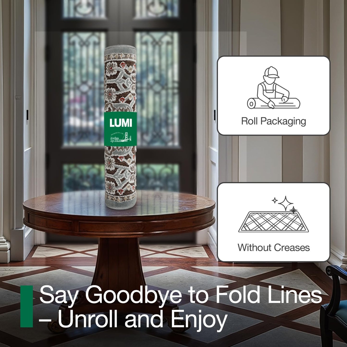 LUMI Indoor Door Mat for Entrance 17x30, Luxury Front Doormat with Non-Slip Latex Rubber Backing, Soft Washable Dirt Trapper, Flower Bliss (Folded Package)