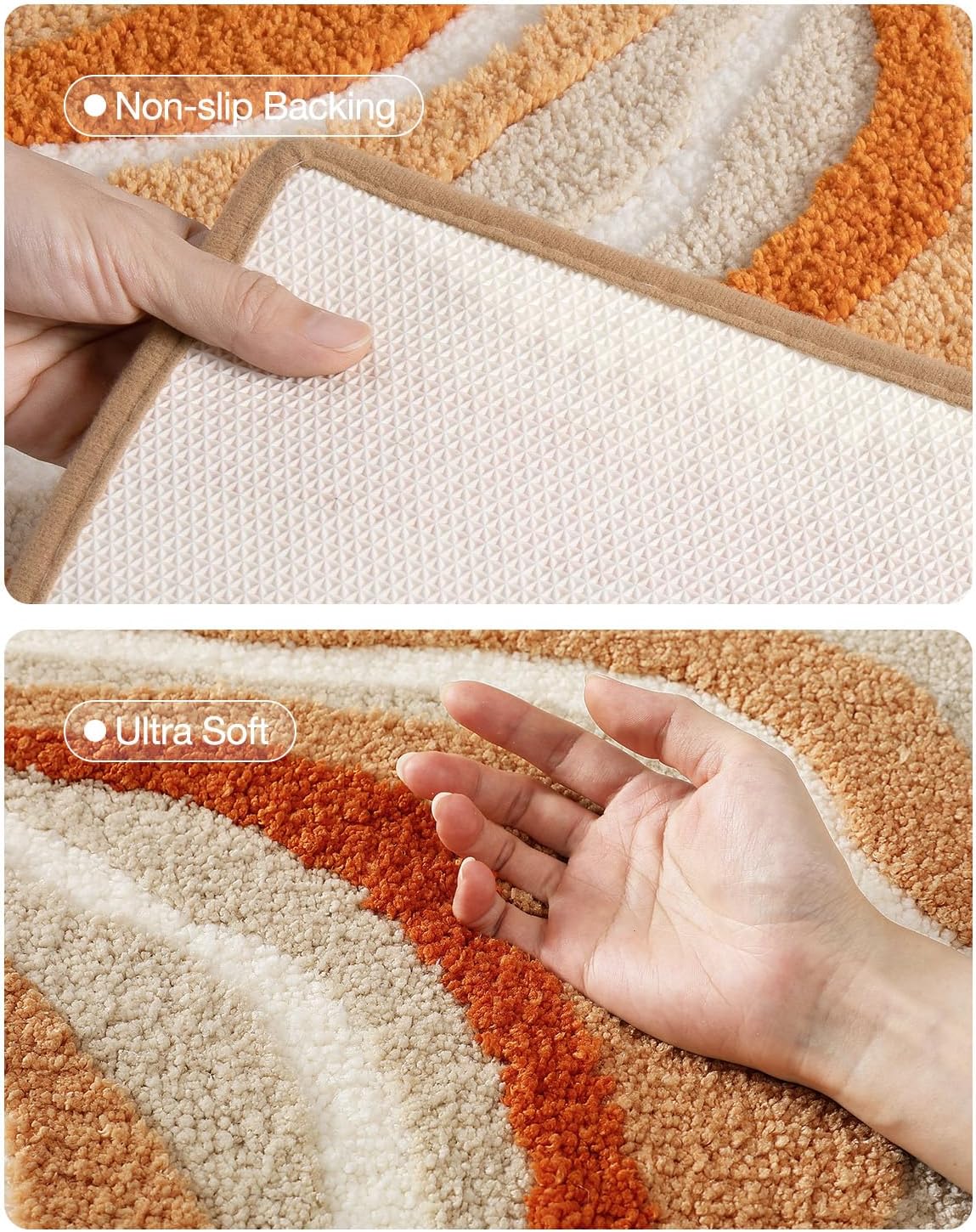 LUMI Absorbent Bathroom Rug Non Slip Rubber Backing, Machine Washable Wave Bath Mat Soft Premium Microfiber, Beach Bath Rugs Quick Dry for Bathtub and Shower Floor