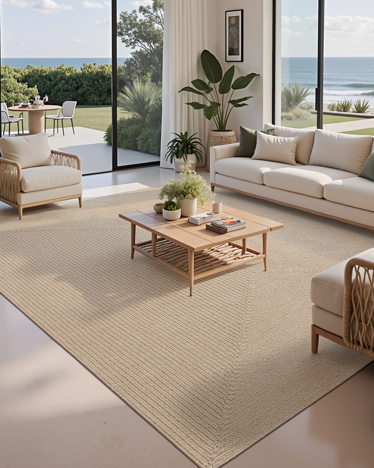 LUMI 8x10 Jute Area Rug for Living Room, Natural Braided Woven Rugs Non Slip, Neutral Carpets No Shedding, Durable for High Traffic, Dining Room, Indoor, Outdoor, Patio