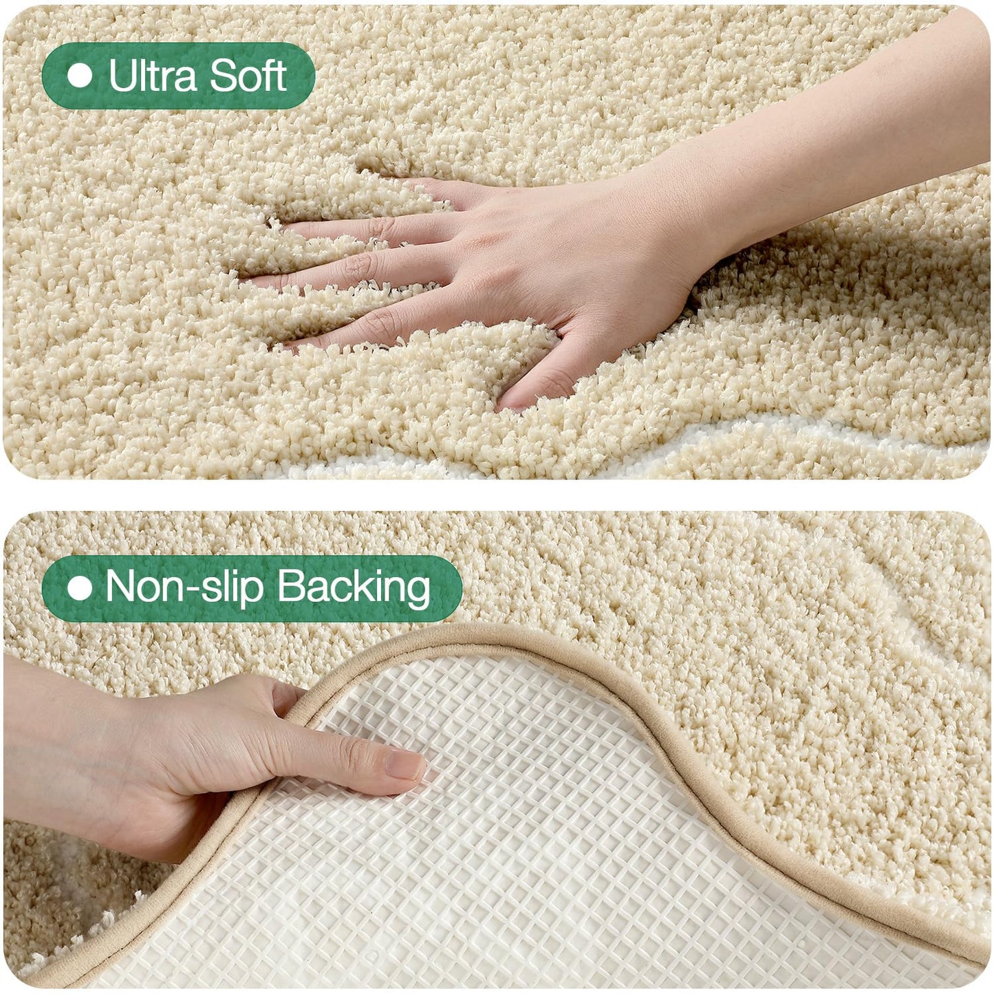 LUMI Scalloped Bathroom Rug, Cute Plush Microfiber Bath Mat, Super Absorbent & Quick Dry Shower Mat, Machine Washable Floor Carpet for Tub