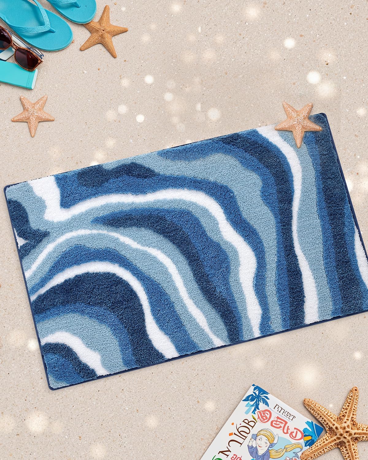 LUMI Wave Bathroom Rug, Non Slip Rubber Backing, Absorbent Microfiber, Machine Washable, Quick Dry for Bathtub/Shower
