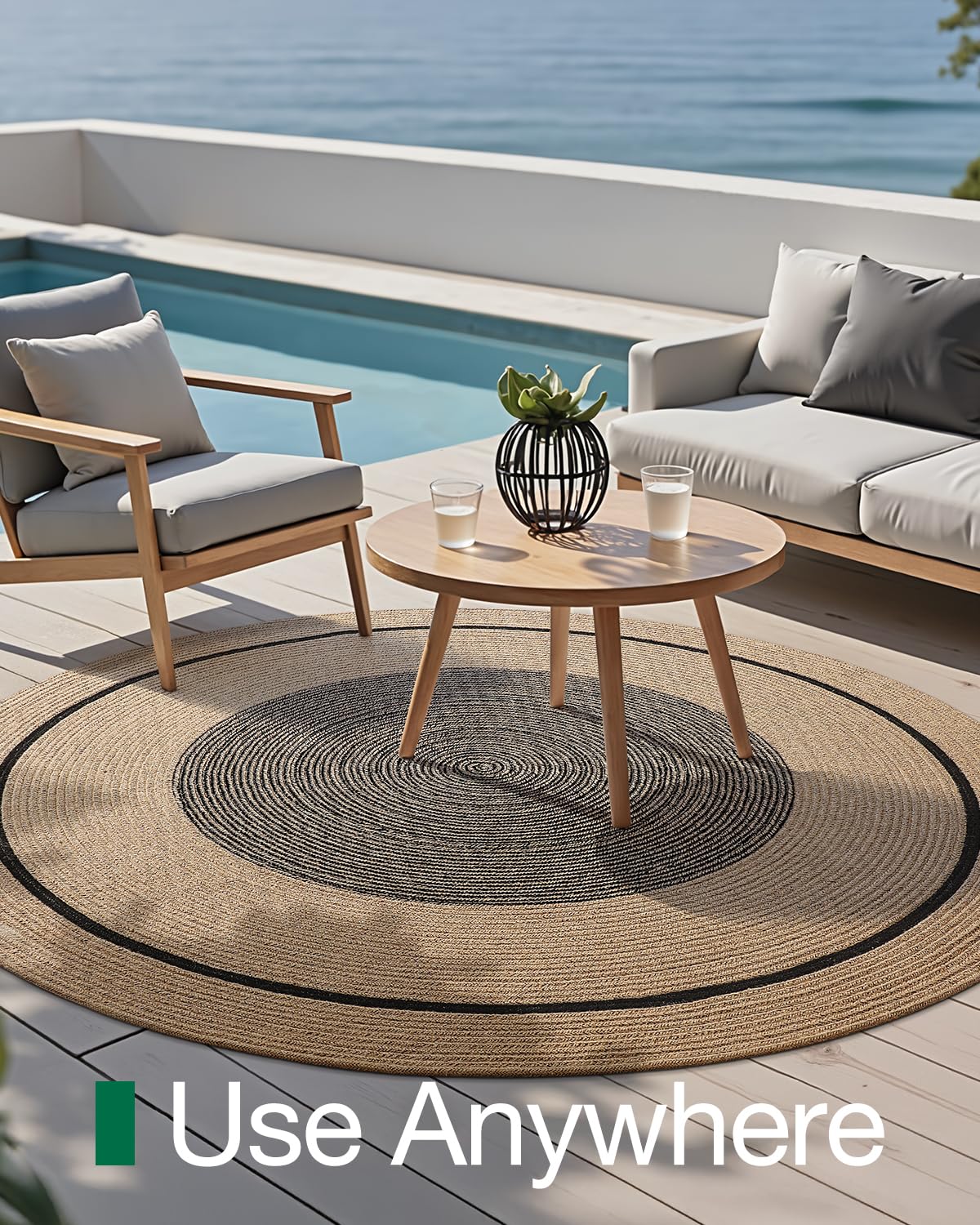 Jute Area Rug, Natural Braided Woven Rugs, Patio Circle Jute Series