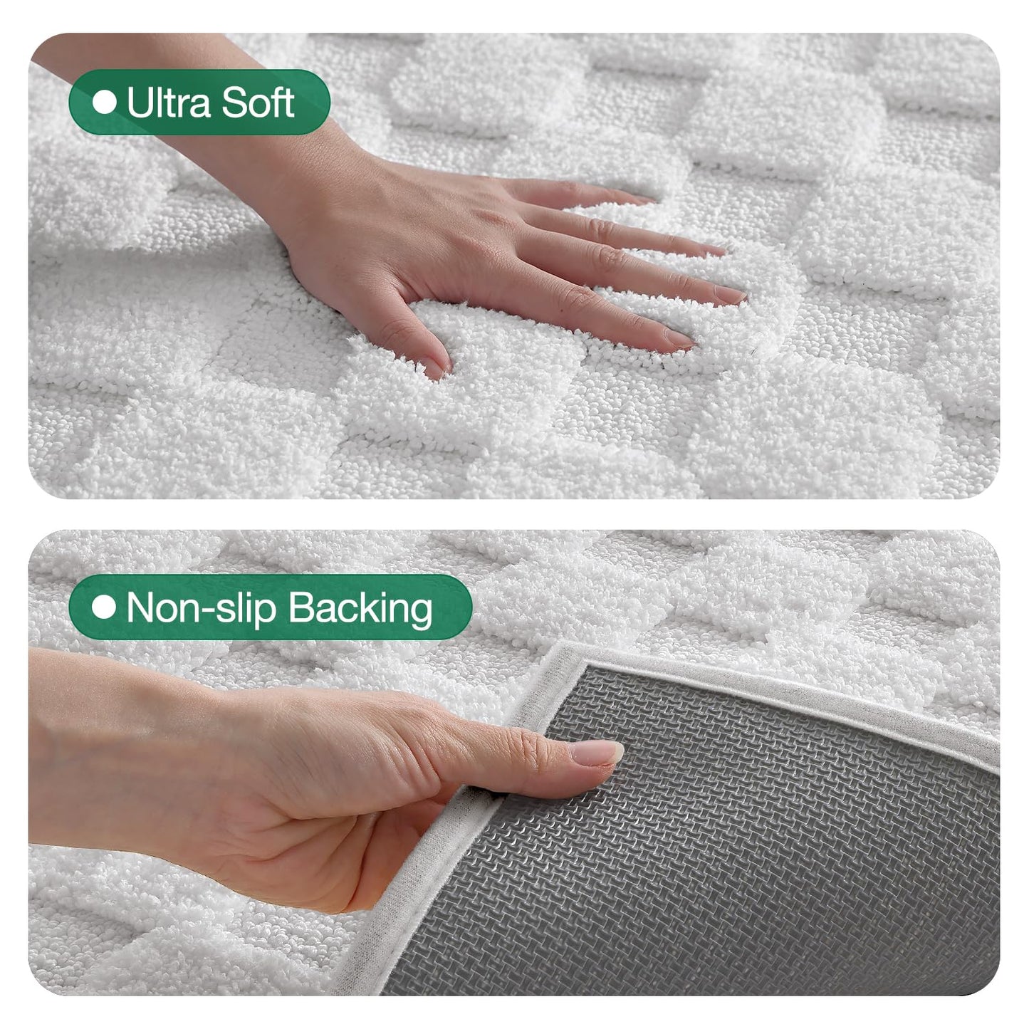 LUMI Non Slip Checkered Bathroom Rugs, Absorbent Waffle Mat, Beige, 16x24