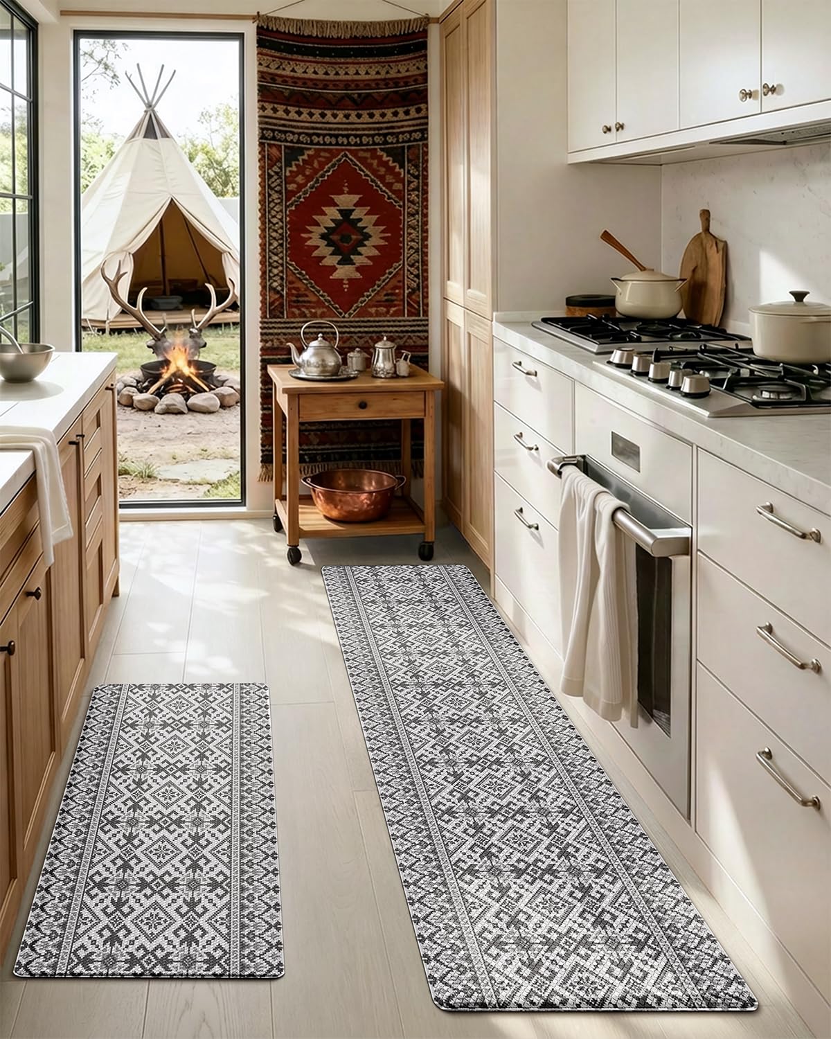 LUMI Anti-Fatigue Kitchen Floor Mats Set of 2,Cushioned Comfort Standing Rug Waterproof 2PCS, Non-Slip Ergonomic Foam Runner for Sink, Laundry, Office & Home,17x29+17x59,