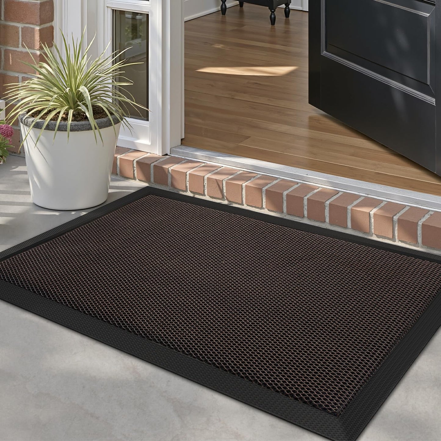 LUMI Front Door Mat for Outside Entrance 17''x30'', Heavy-Duty Dirt-Trapping Doormat with Durable Non-Slip Rubber Backing, Stain & Fade-Resistant Entry Mats, Black