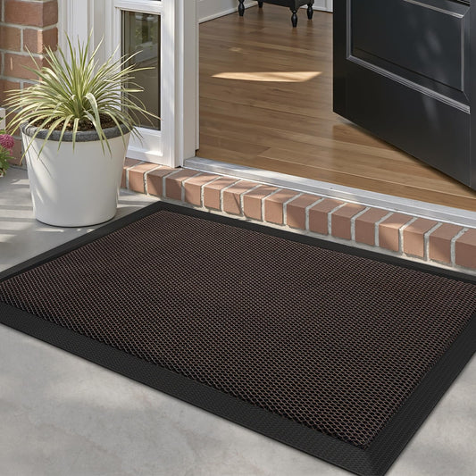 LUMI Front Door Mat for Outside Entrance 17''x30'', Heavy-Duty Dirt-Trapping Doormat with Durable Non-Slip Rubber Backing, Stain & Fade-Resistant Entry Mats, Black