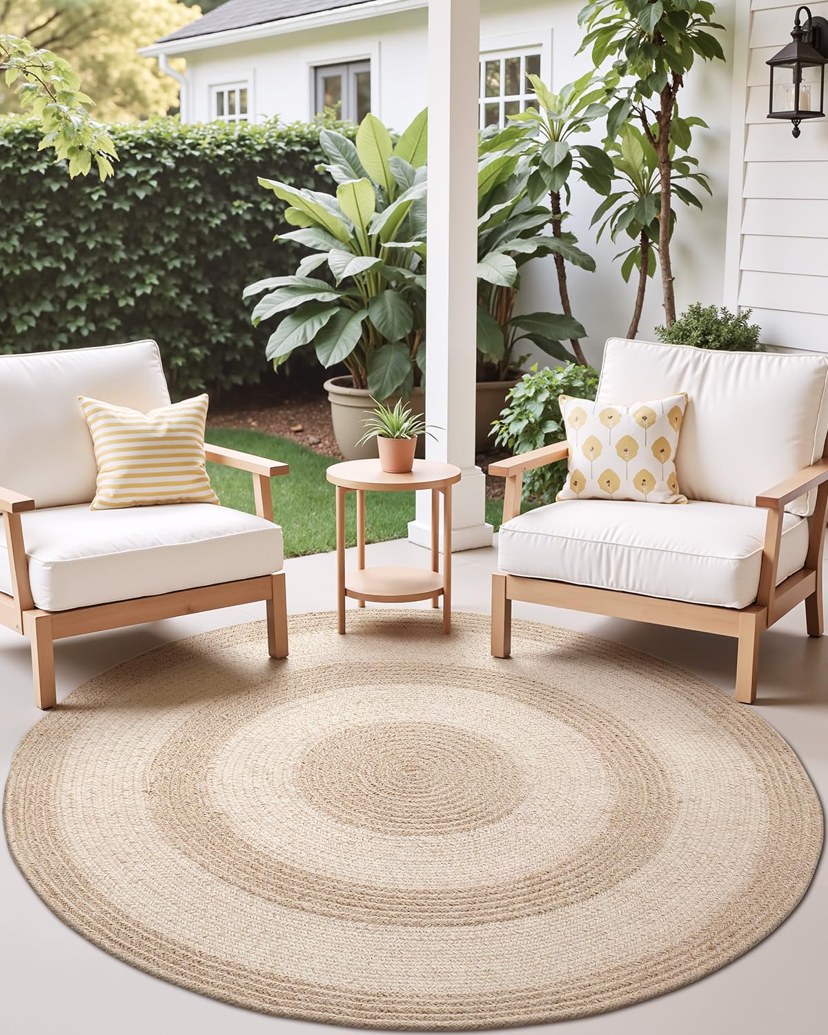 Jute Area Rug, Natural Braided Woven Rugs, Patio Circle Jute Series