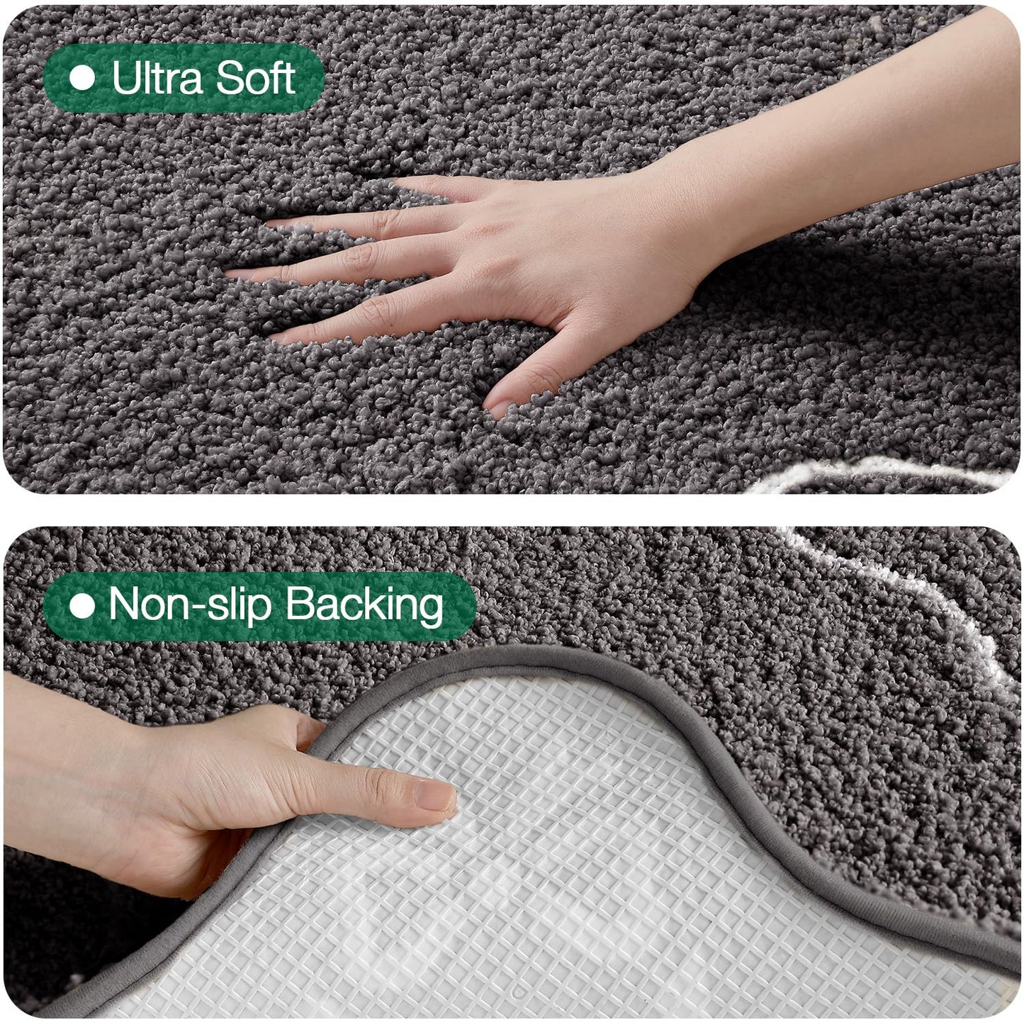 LUMI Scalloped Bathroom Rug, Cute Plush Microfiber Bath Mat, Super Absorbent & Quick Dry Shower Mat, Machine Washable Floor Carpet for Tub