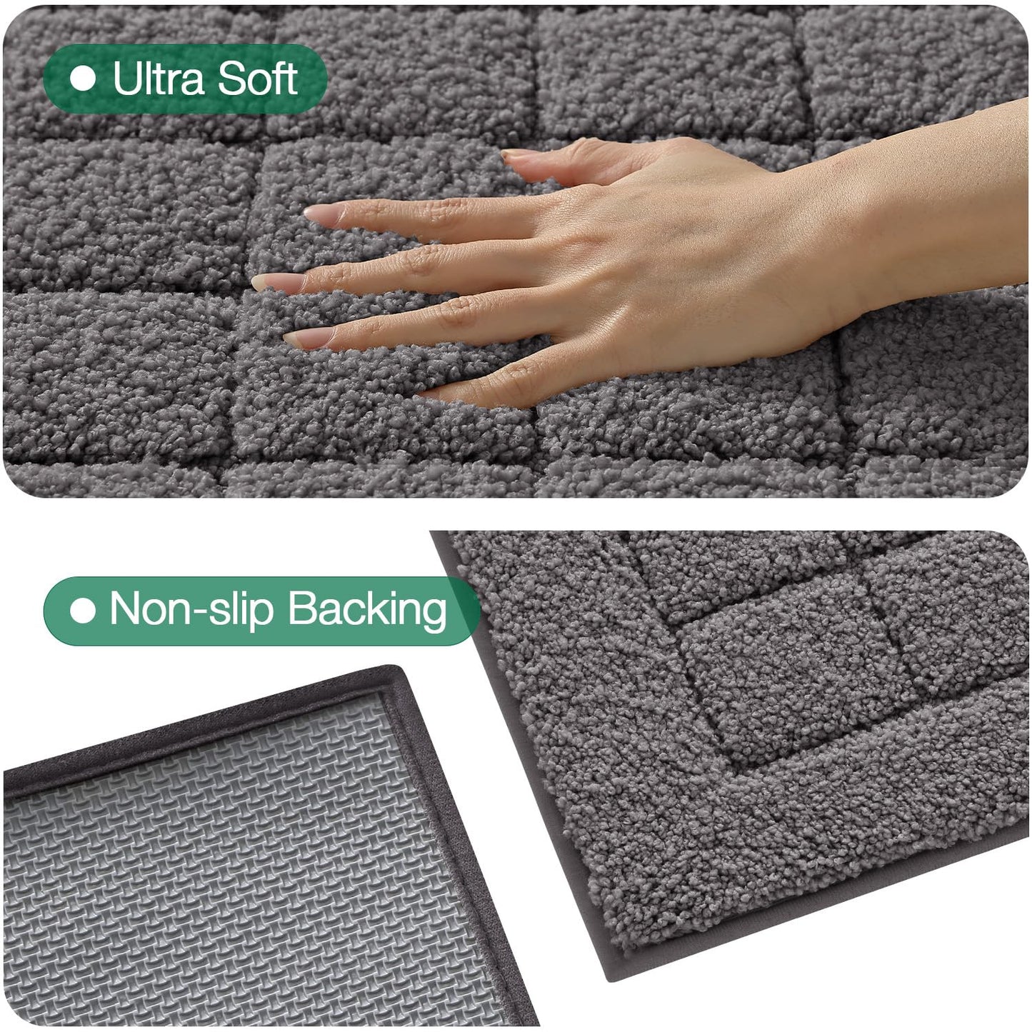 LUMI Modern Bathroom Rug, Serene Grid Series.