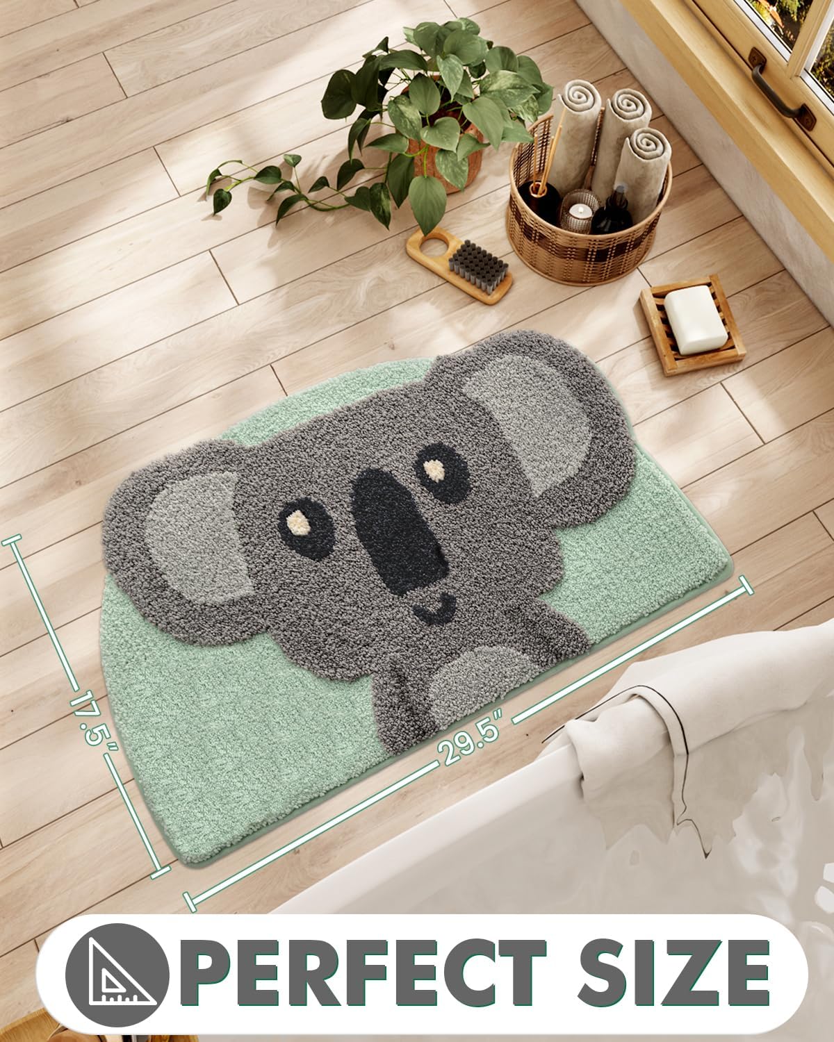 LUMI Cute Animal Bathroom Rugs, Plush Absorbent Bath Mats for Bathroom, Non-Slip Backing Washable Bath Mat, Ideal for Shower Sink Bathtub Room Decor, 18"x29", Koala